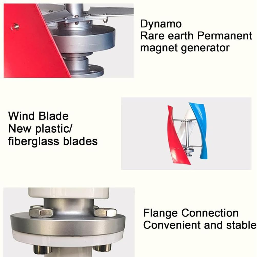 Low Noise 3 Blades10000W Vertical Axis Wind Turbine, 12V/24V 48V 220V Generator Windmill Generate Turbin Complete Set,Eco-Friendly, and Automatic Overload