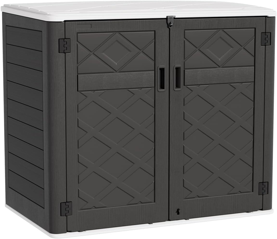 KINYING Larger Outdoor Storage Shed Weather Resistance, Resin Sheds & Outdoor Storage for Garden, Patios, Backyards, 48 Cu.Ft Tool Shed for Garbage Cans, Lawn Mower, Garden Tools,Black