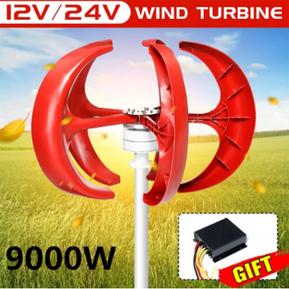 Red 9000W 5 Blades Vertical Axi Wind Turbines Generator Lantern 12V 24V Motor Kit Electromagnetic for Home Streetlight Use