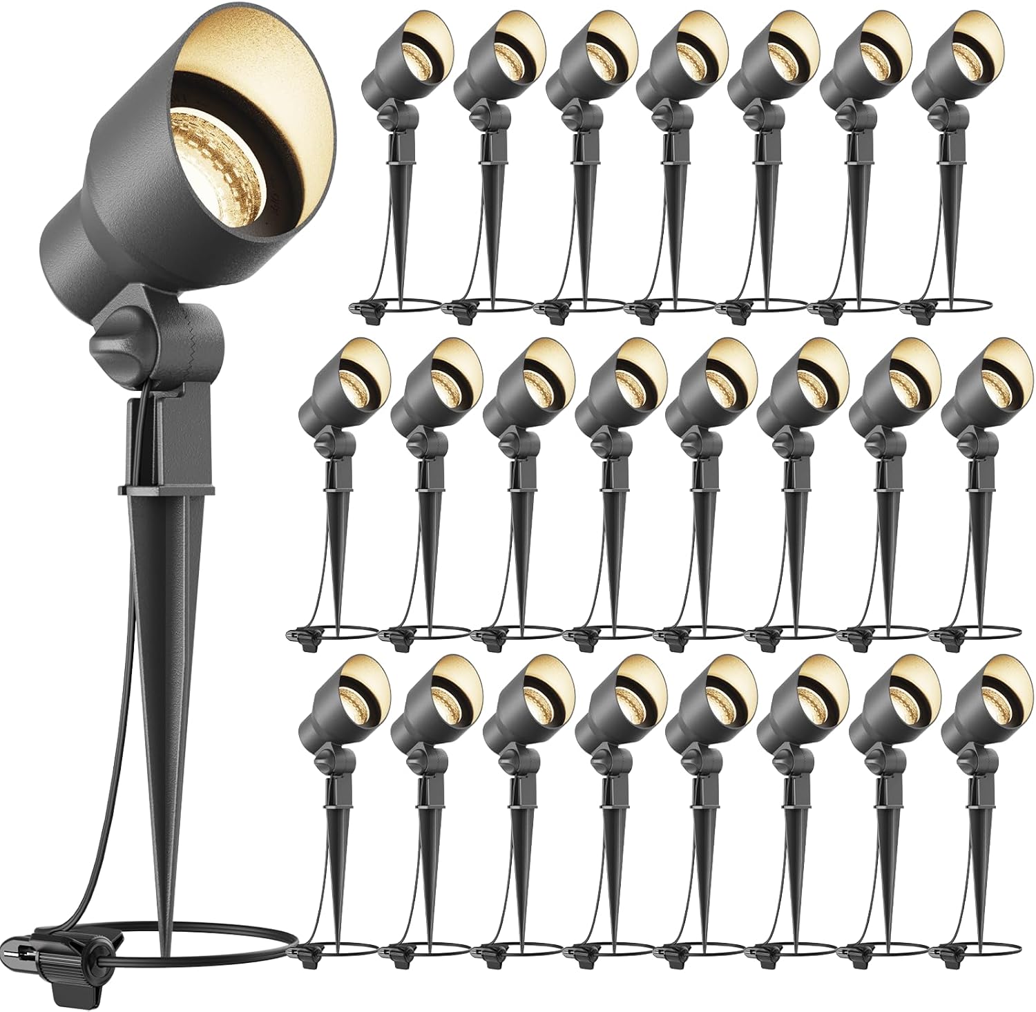 VENUS MANUFACTURING 24 Pack Low Voltage Landscape Spotlight 20W Halogen Outdoor Landscape Lighting Kits 145 Lumen Black Waterproof Flood Lights 12V 2800K Warm White Metal Tree Lights for Garden & Yard