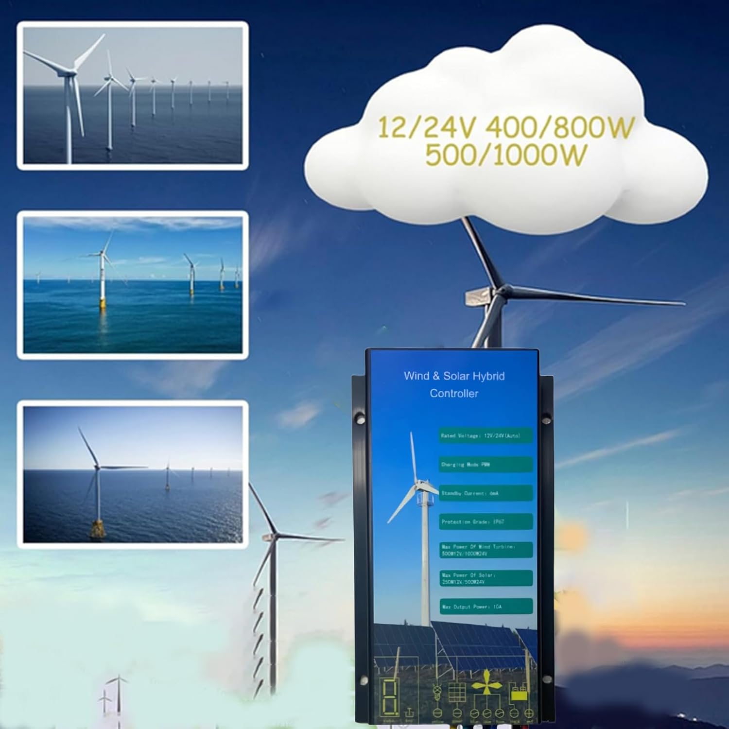 30A Mini Wind Turbine Generator Controller,IP67 Waterproof 12V/24V Automatic Controller for 400W/500W/600W Wind Turbine System