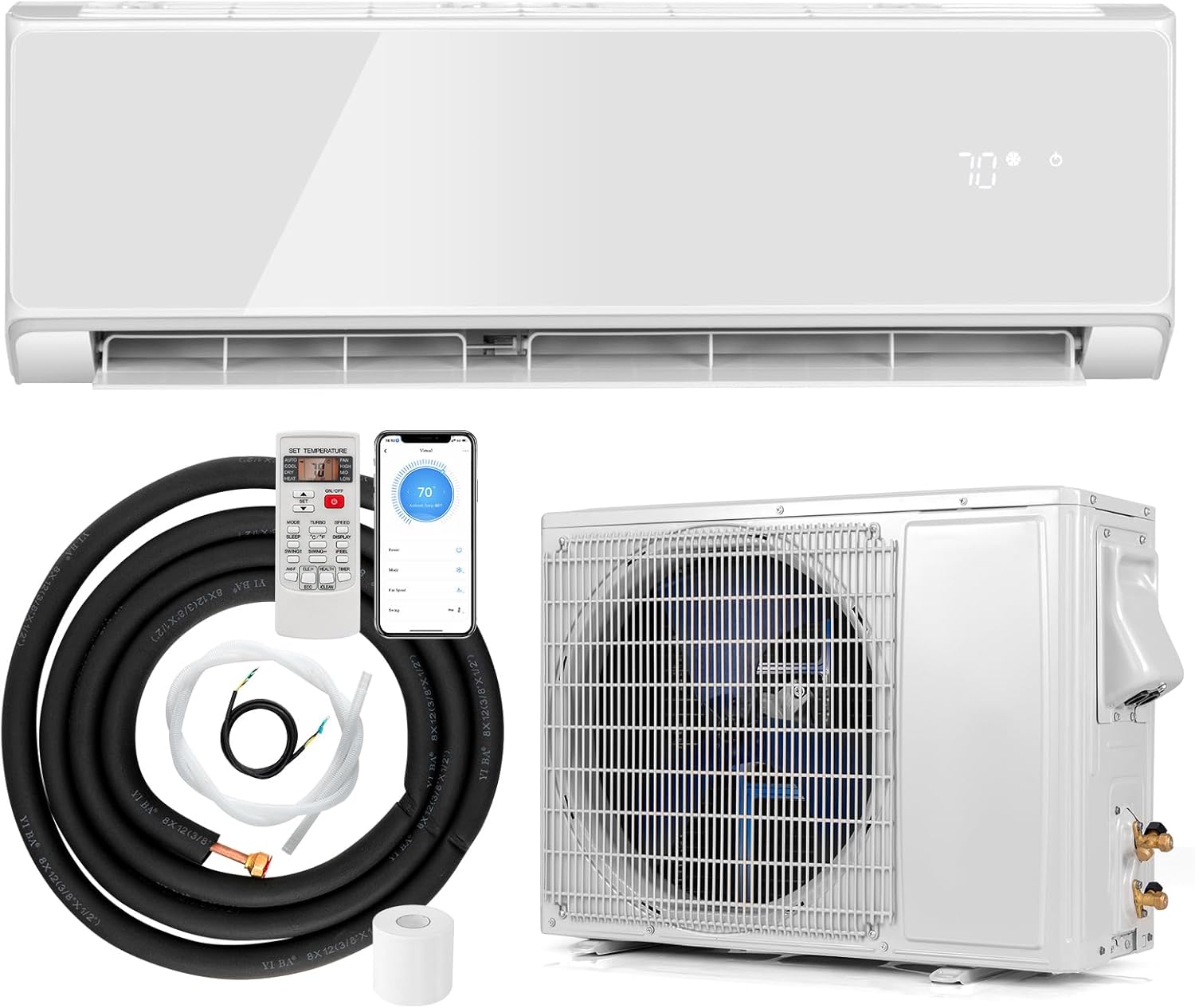 ARLIME 22000 BTU Wifi Enabled Mini Split Air Conditioner & Heater, 21 SEER2 208-230V Inverter AC Unit Cools Rooms up to 1500 Sq. Ft., Energy Efficient Split Wall AC w/Heat Pump & Installation Kit
