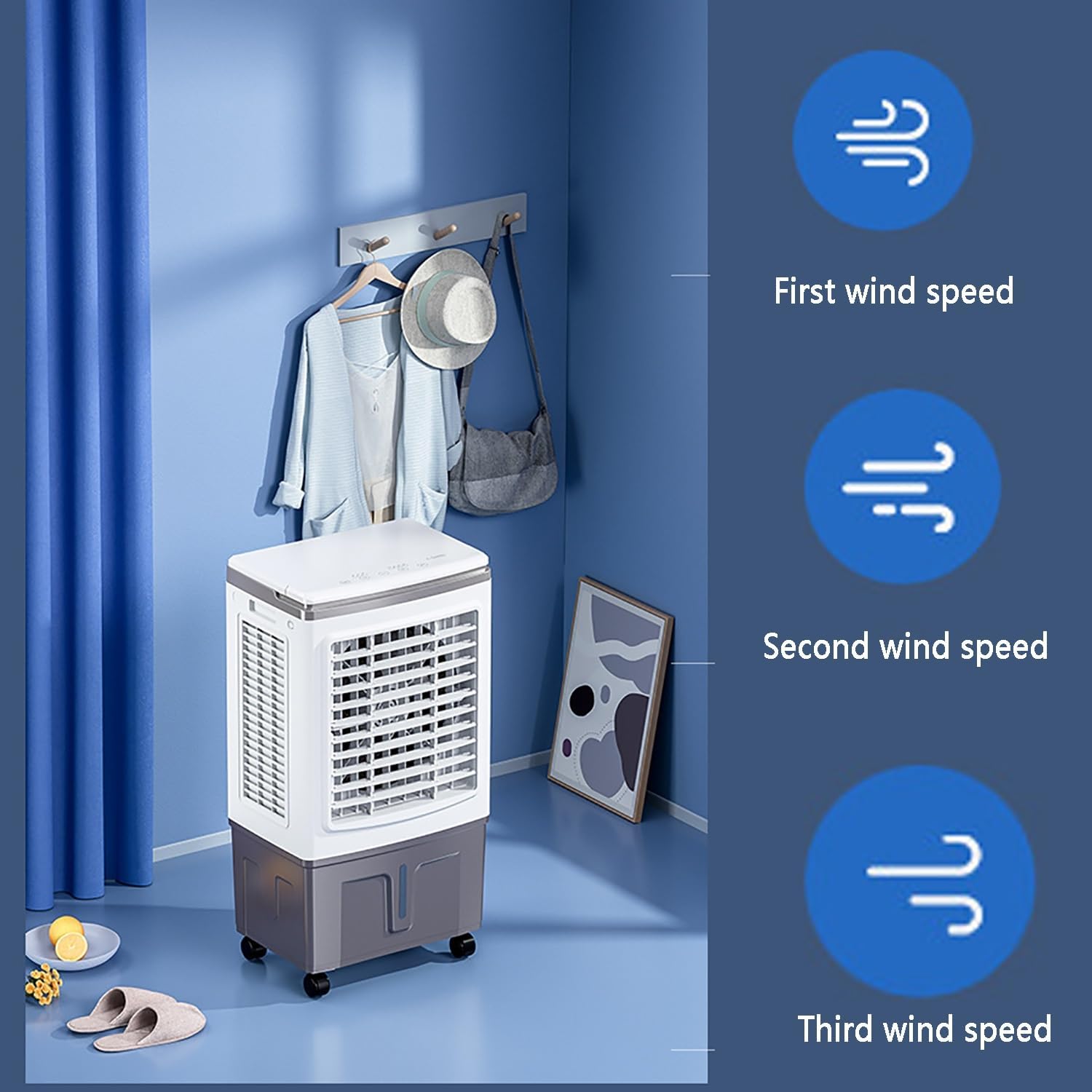 Misting Fan/Evaporative Air Cooler/Cooling Fan/Swamp Cooler with 40L Tank,3 Speeds with Remote Control,7.5h Timer with Universal Pulley,Portable Air Conditioners for Bedroom,Living Room,Office