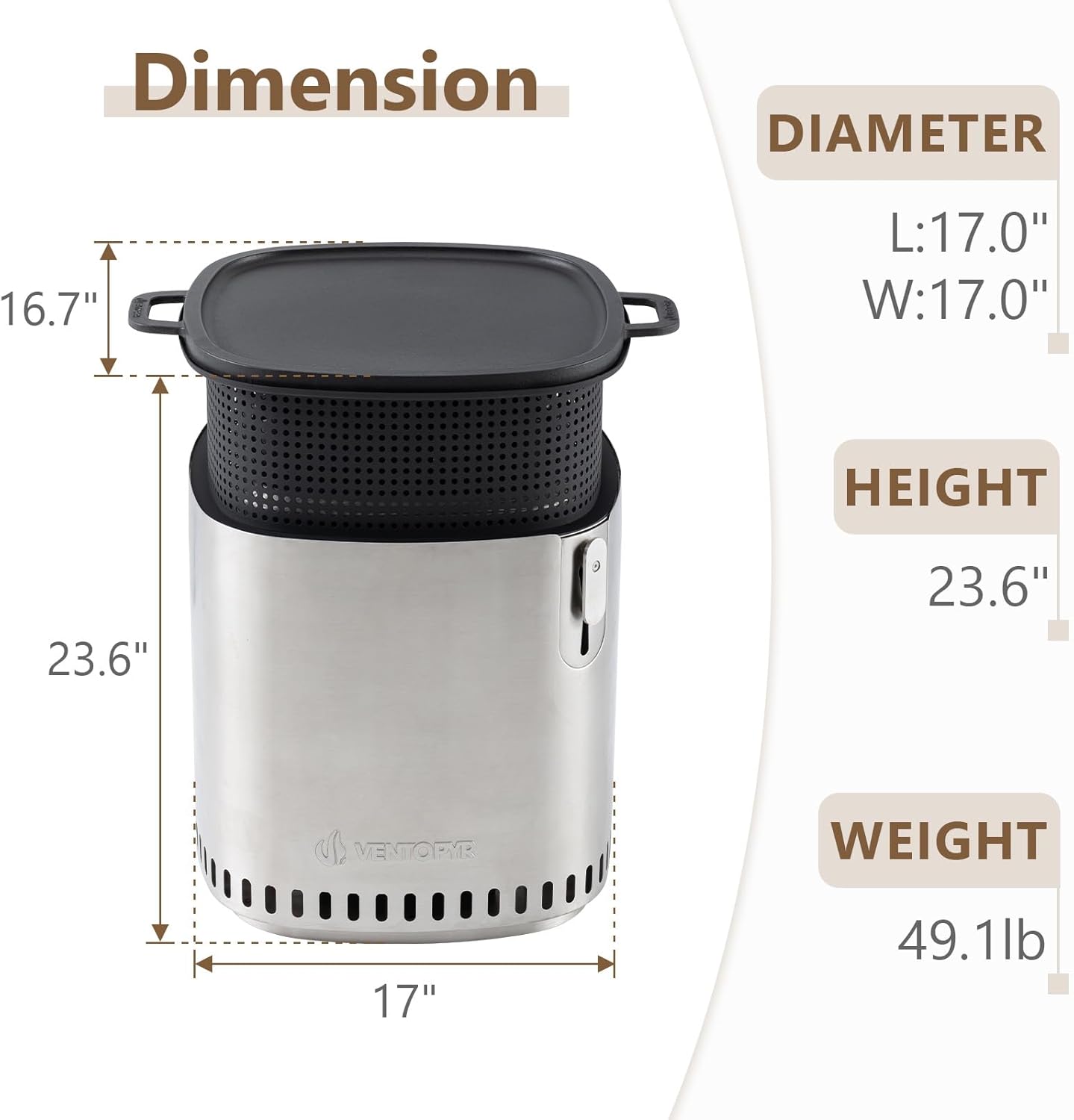 Smokeless Fire Pit, Stainless Steel Stove with Adjustable Firepower, Removable Ash Pan, Portable Camping Fire Table Wood Burning with Grill Grid and Grate for BBQ, Travel