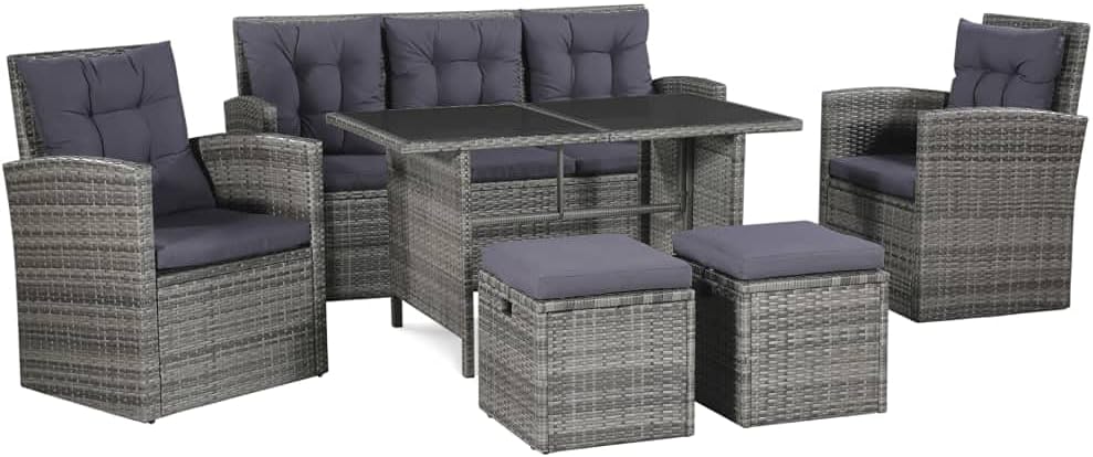 6 Piece Patio Lounge Set with Cushions Poly Rattan Gray,Outdoor Rattan Sofa Set with Comfortable Cushions and Durable Design for Patio and Garden Patio Furniture, Outdoor Furniture Sets