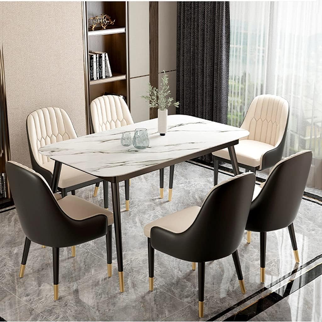 Kitchen Dining Room Furniture Chairs Modern PU Leather High Back Padded Soft Seat Dining Chairs with Backrest Black Metal Legs for Office Lounge Dining Kitchen Bedroom (Color : Beige+Brown)
