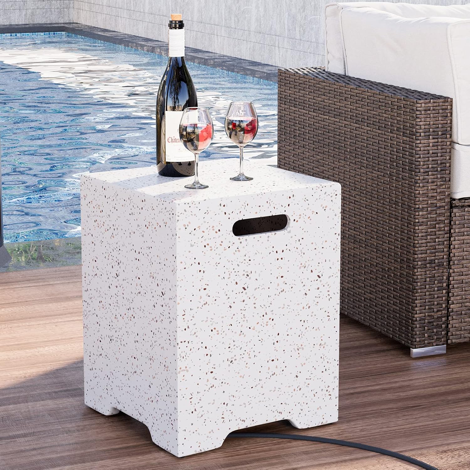 HOMPUS Propane Tank Cover Table 16 inch for Fire Table, 20lb Gallon Gas Tank Cover, Hideaway Concrete Grill Tank Table, MgO Tank Storage Box, Outdoor Side Table for Fire Pit, Patio, Terrazzo Colorful