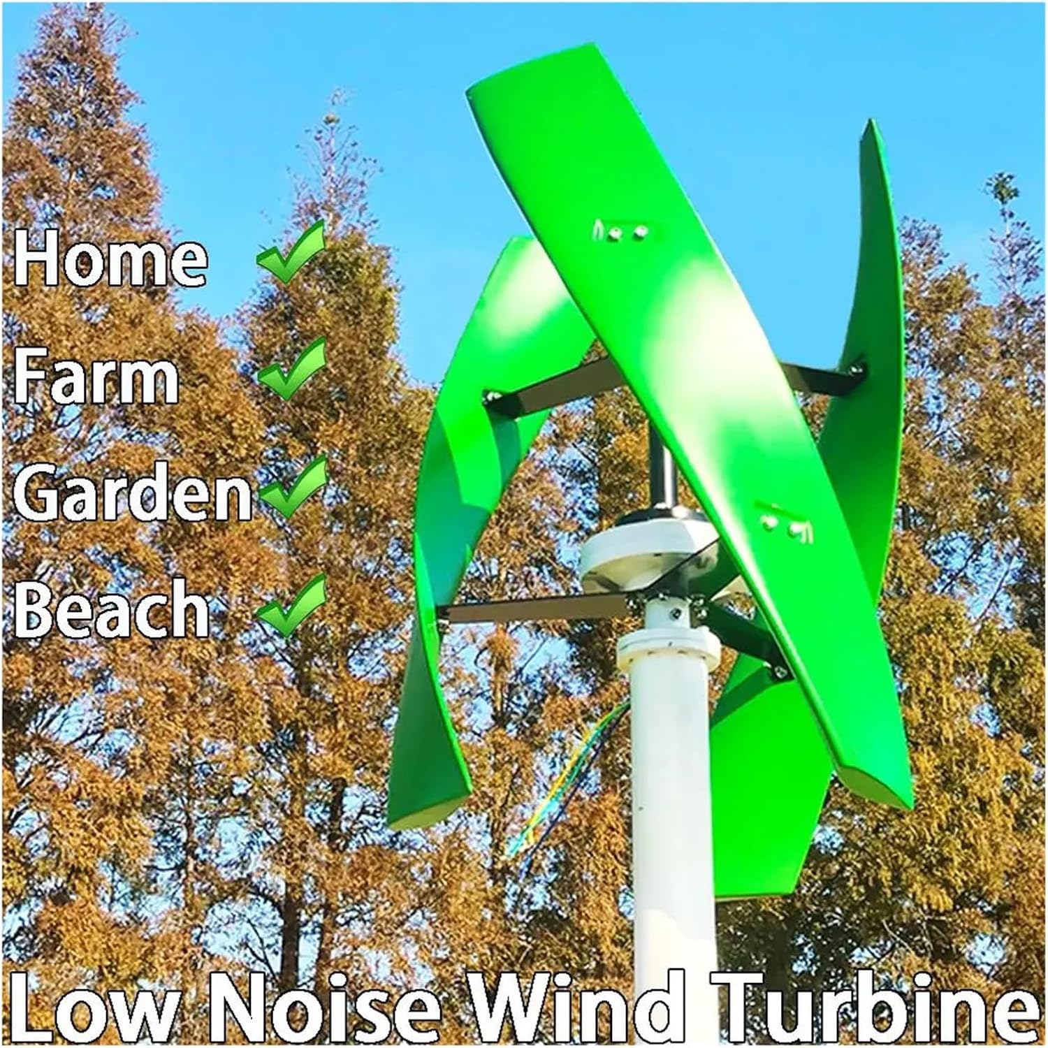 Windmill Generator, 10KW 12V 24V 48V Low Noise Home Wind Turbine 3 Blades Vertical Windmill Free Energy Generator (Color : Green, Size : 48V_10KW), 1005006129115430