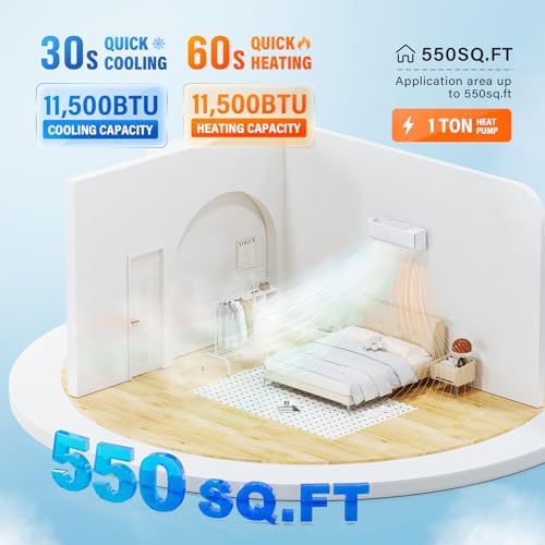 ROVSUN 11500 BTU Mini Split Air Conditioner & Heater, 17 SEER2 115V Energy Saving Inverter Ductless Wall AC Unit for Rooms up to 550 Sq. Ft with Pre-Charged Condenser, Heat Pump & Installation Kit