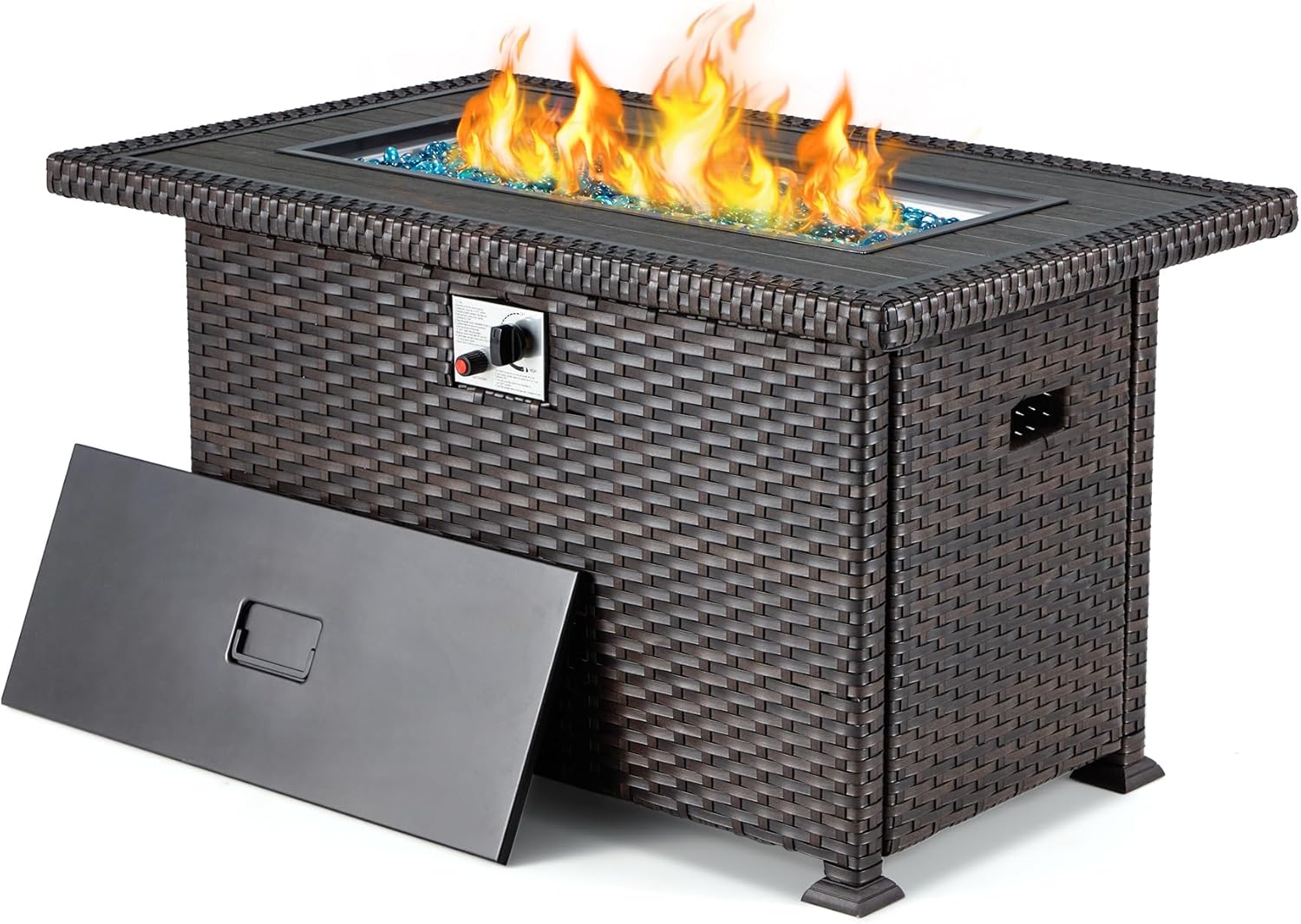 HOMREST Propane Fire Pit Table, Gas Fire Pits for Outside, 44 Inch 50,000 BTU Smokeless Firepit for Outdoor Patio, CSA Approved, Auto-Ignition Adjustable Flame, with Lid, Waterproof Cover, Glass Beads