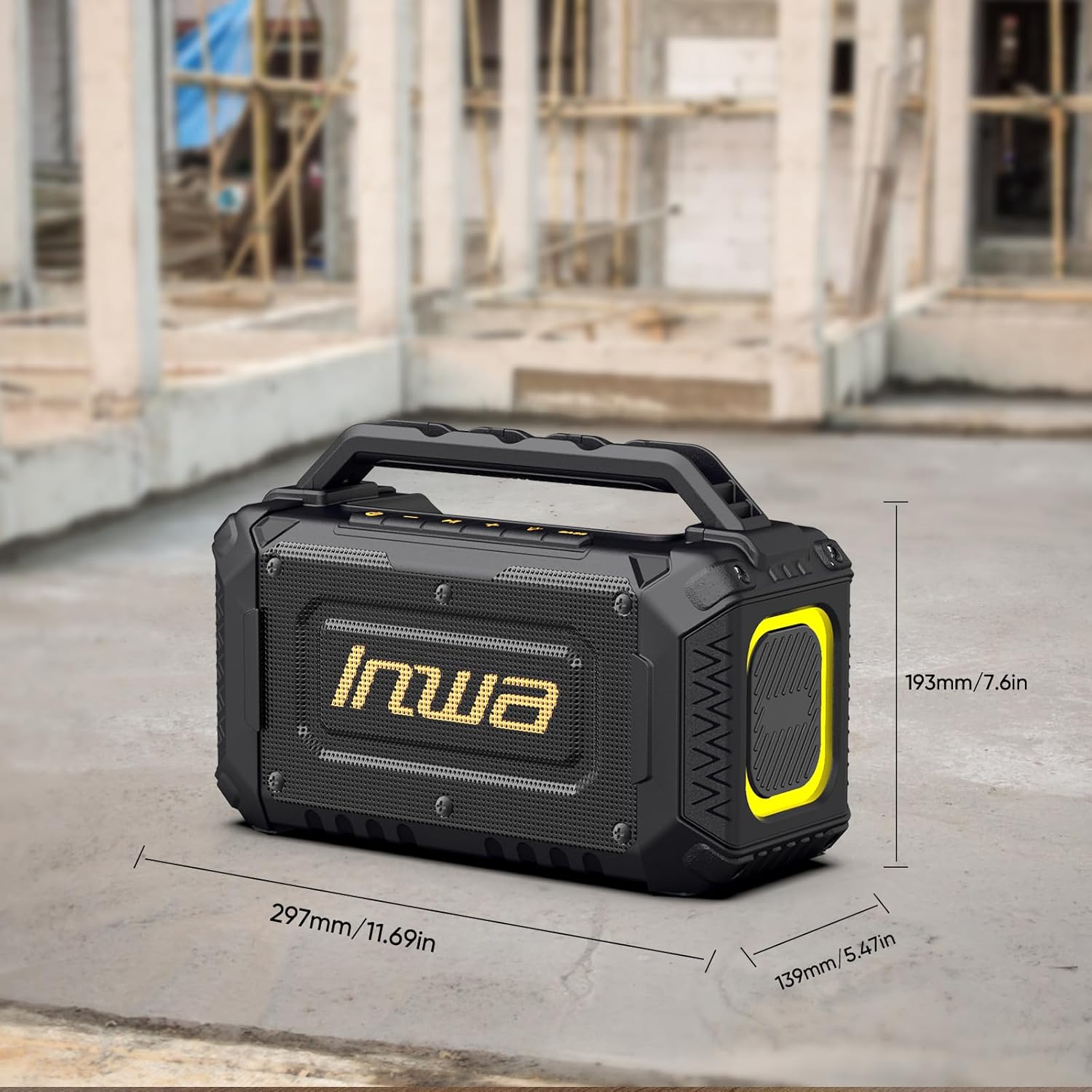 Inwa Portable Bluetooth Speakers for Jobsite - 60W Waterproof Loud Outdoor Speaker with Bass, Wireless Boombox w/Stereo Sound & RGB Lights, 12H Playtime, Durable for Work, Workshop, Garage, Camping