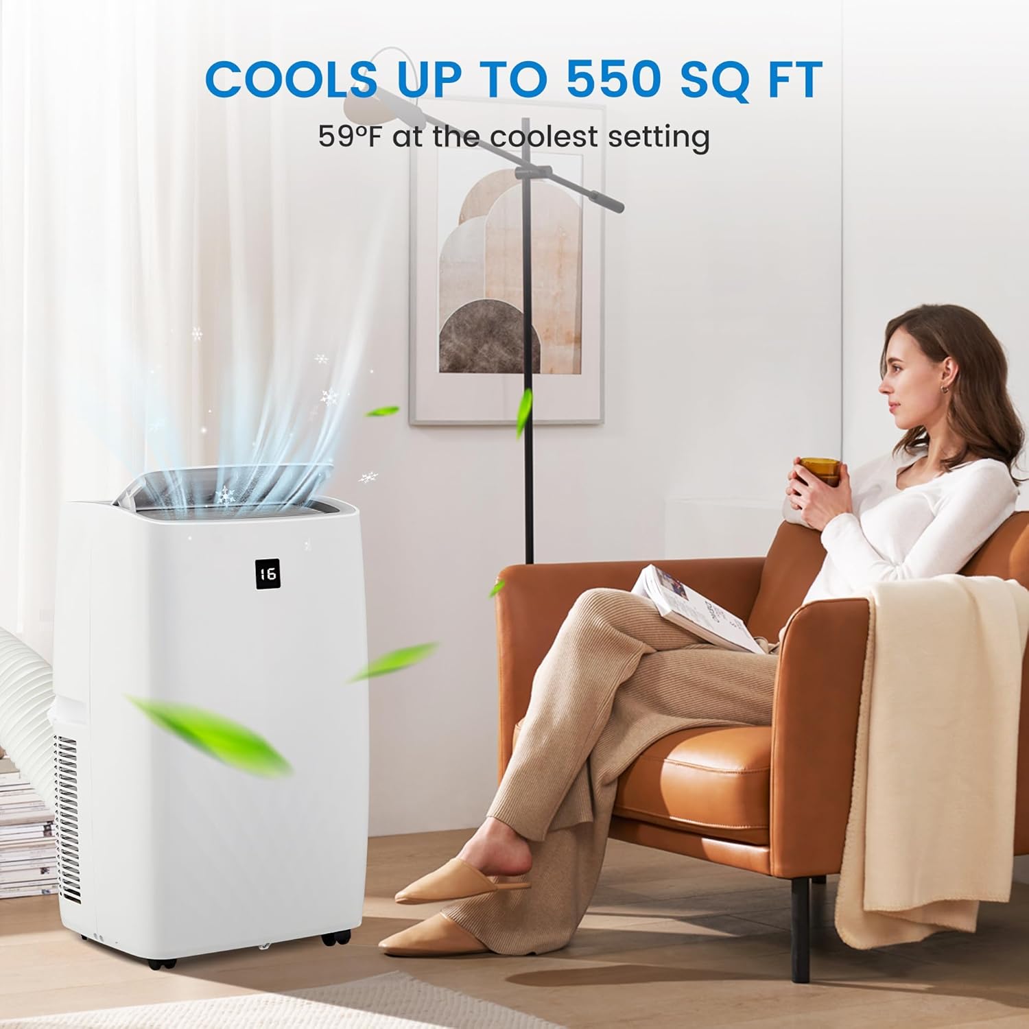 12000 Btu Portable Air Conditioners with Dehumidifier and Fan Mode, AC Unit Cooling for Rooms Up to 550 Sq. Ft., with Remote Control/LED, 24H Timer & Quiet Operation for Home Office