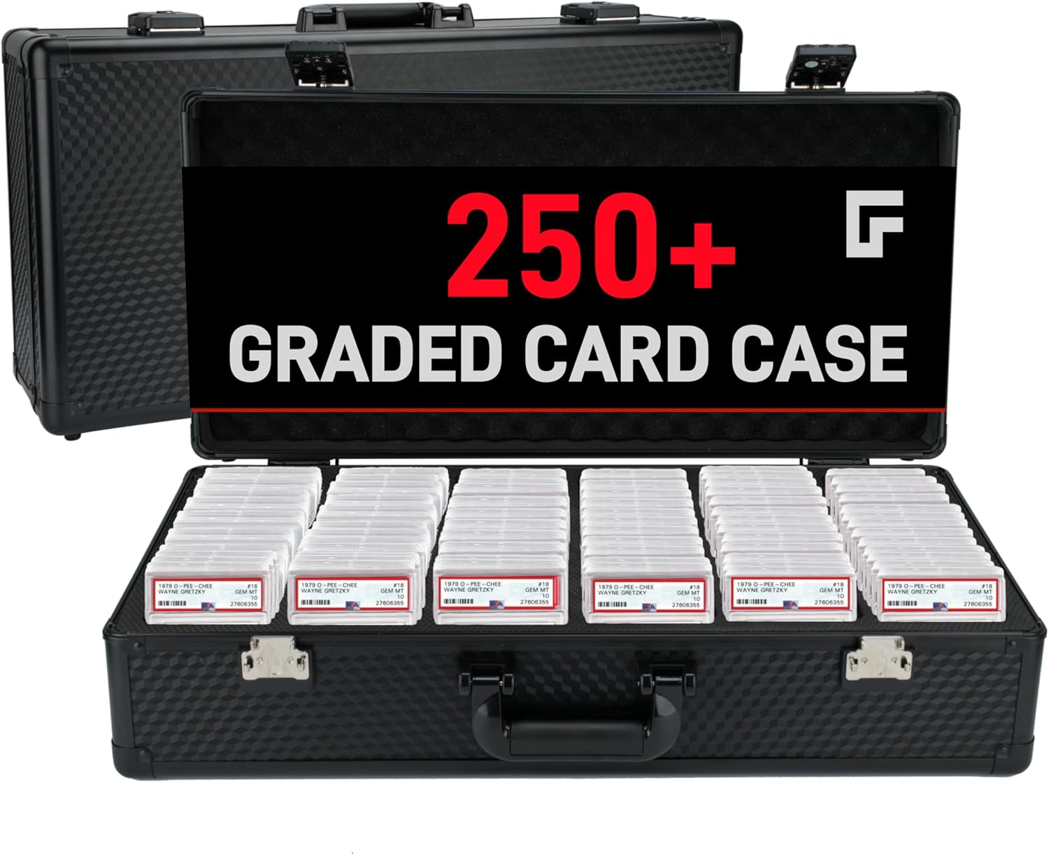 6 Row 250+ TSA Combination Lock Trading Deck Cases Graded Card Case Psa Graded Card Storage Box Psa Slab Case (Hexagonal prism, BLACK)