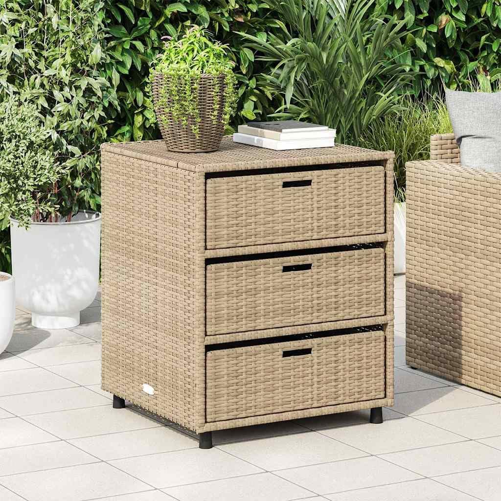 Garden Storage Cabinet Beige PE Rattan, Powder-Coated Steel, 23.2x21.7x27.2 Inches, Outdoor Deck Pool Storage Box for Patio, Garden Tool Container