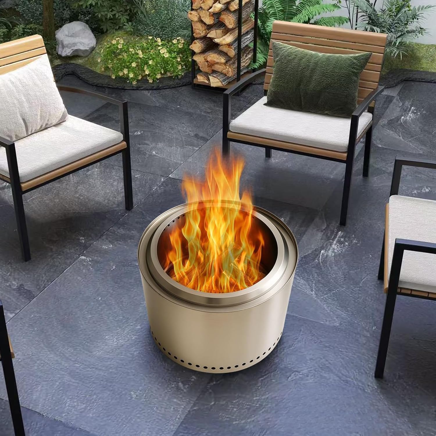 Smokeless Fire Pit with Removable Ash Pan, Portable Outdoor Wood Burning Fireplaces Stainless Steel, for Backyard,Patio, Camping and Beach(Size:14.17 * 13.38in) (19.68 * 15.74in)