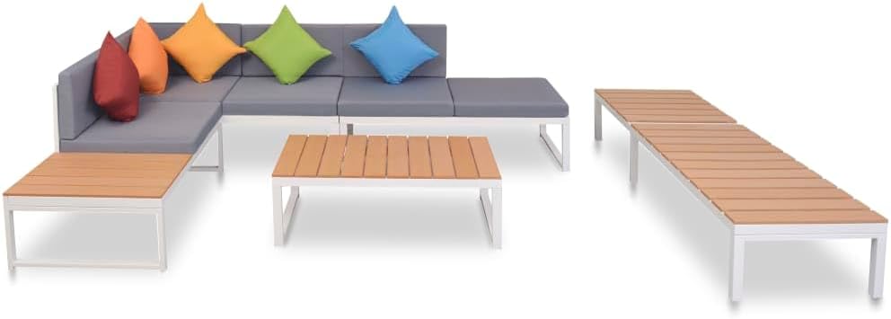 5 Piece Patio Lounge Set with Cushions Aluminum and WPC,Stylish and Durable Modern Aluminum Garden Sofa and Sunlounger Set for Patio, Balcony or Garden Patio Furniture Sets, Outdoor Furniture Sets