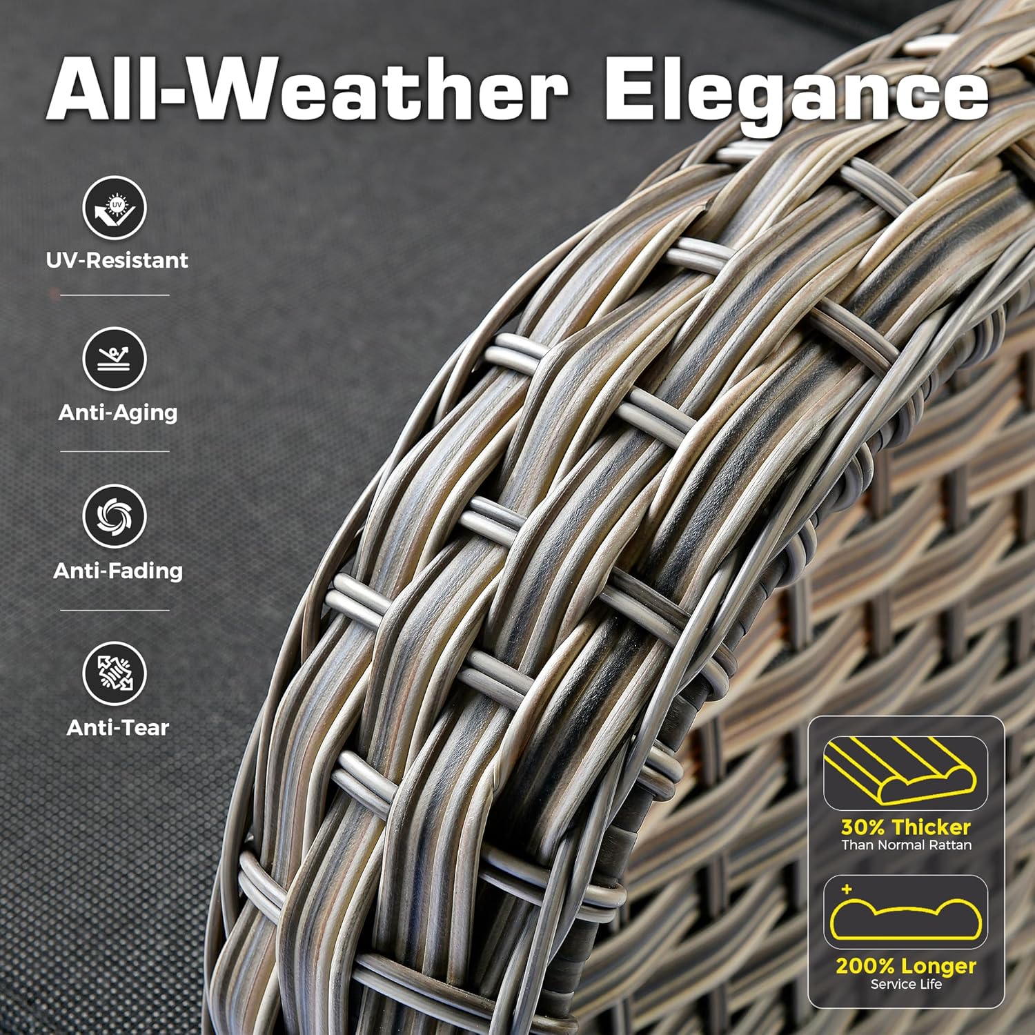 9 PCS Outdoor Patio Furniture Set with Fire Pit Table and Swivel Rocking Chairs,All Weather Wicker Rattan Patio Seating Sofa and Chair Set with Ottomans,Outdoor Conversation for Porch Deck Yard,Black