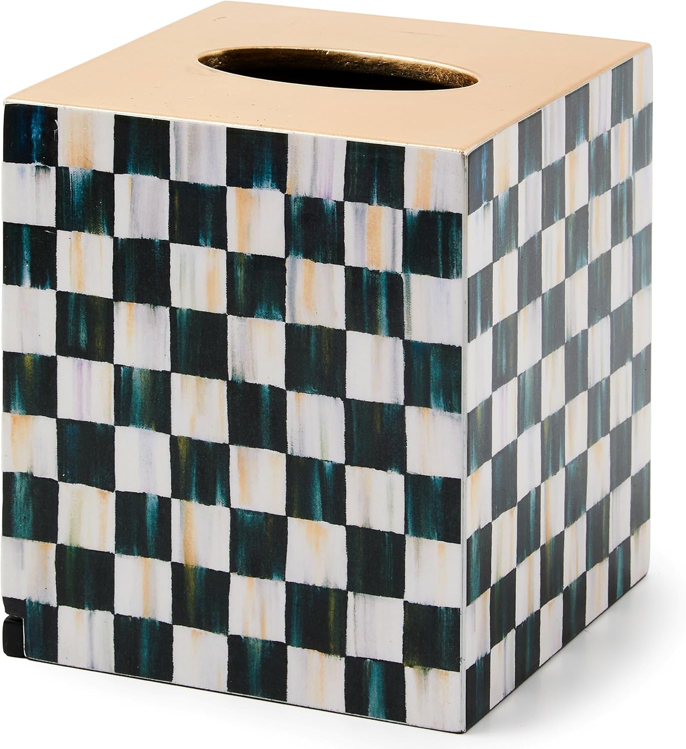 MACKENZIE-CHILDS Boutique Square Tissue-Box Cover, Tissue Holder for Home Decor, Black-and-White Courtly Check Lacquer