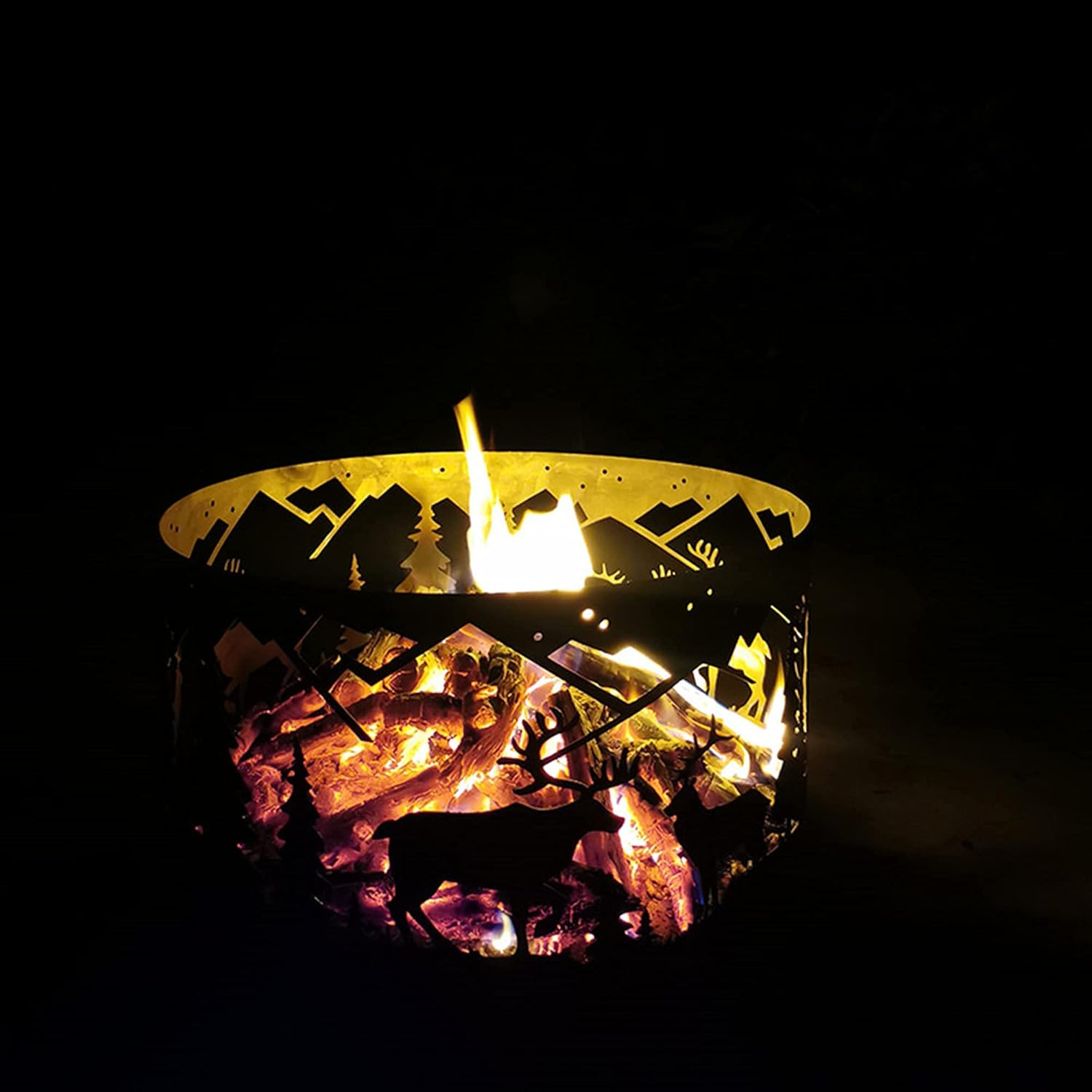 Outdoor Fire Pits, Wrought Iron Bonfire Firepit Bowl, Hollow Pattern Wood Burning Fireplace Stove, Patio Heater, BBQ Grill Heating Basin for Camping, Backyard, Garden, Party