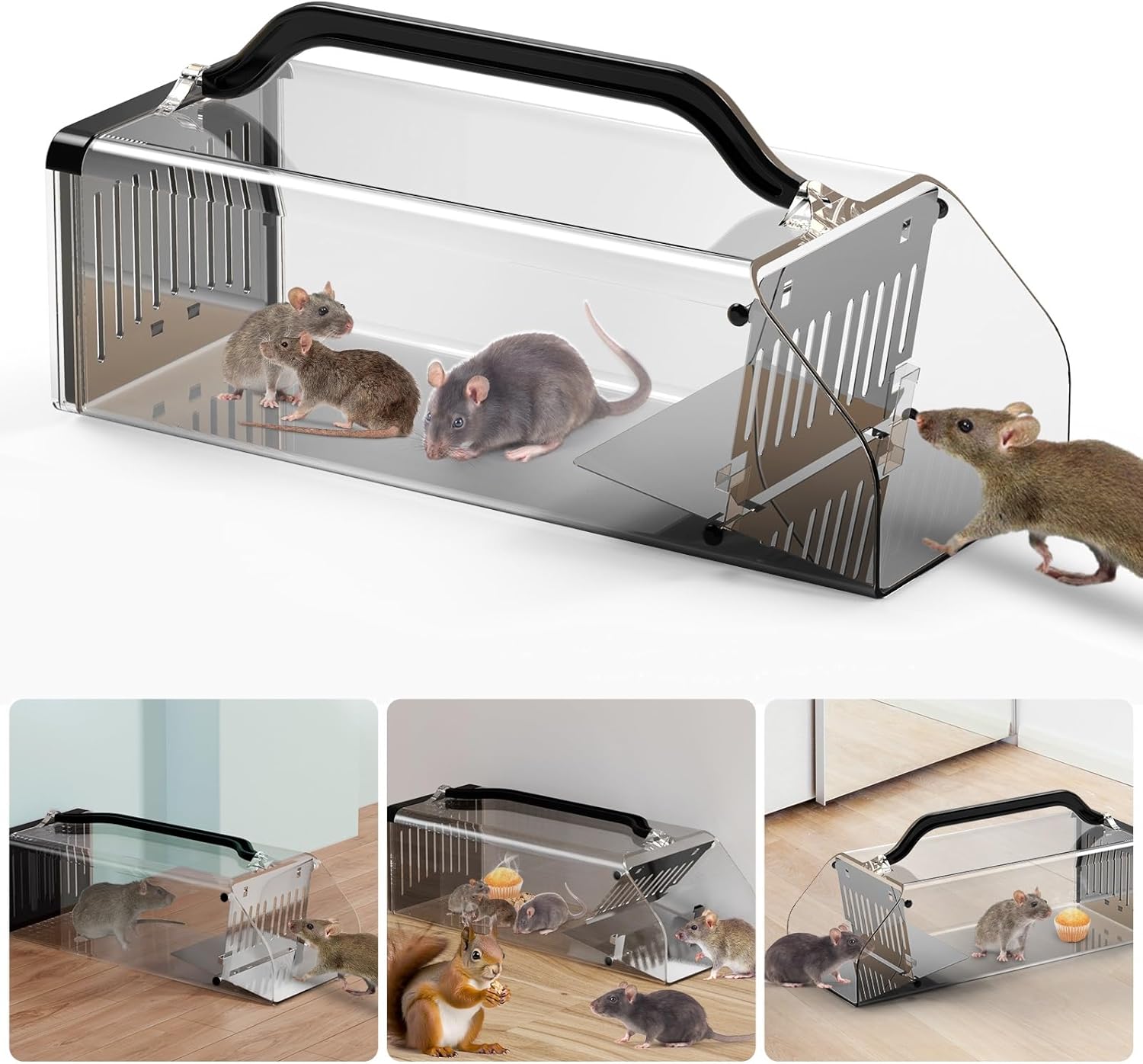 2025 Humane Mouse Trap Indoor Animal Humane Live Cage Trap,Sensitive Pedal Trigger,Extended Transparent Humanes Rat Trap Outdoor 8091013