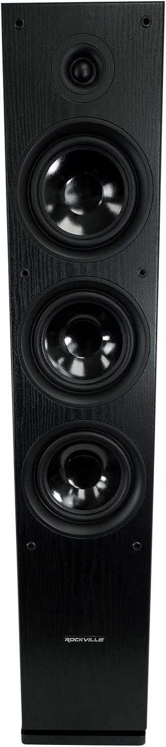 Rockville RockTower 64B Passive Tower Speaker, 4 Ohm, Black, High-Fidelity Sound, Detachable Grille, 3-Way, 6.5