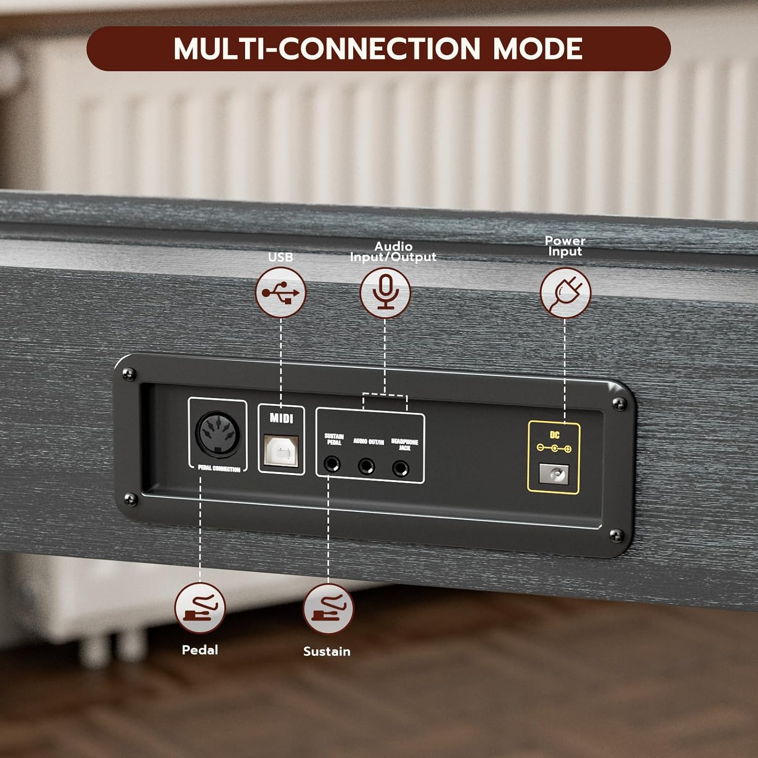 UMOMO UM-725 88 Key Weighted Digital Piano with Adjustable Light, 88 Key Progressive Hammer-action Keyboard Piano for Beginners with MIDI, Black