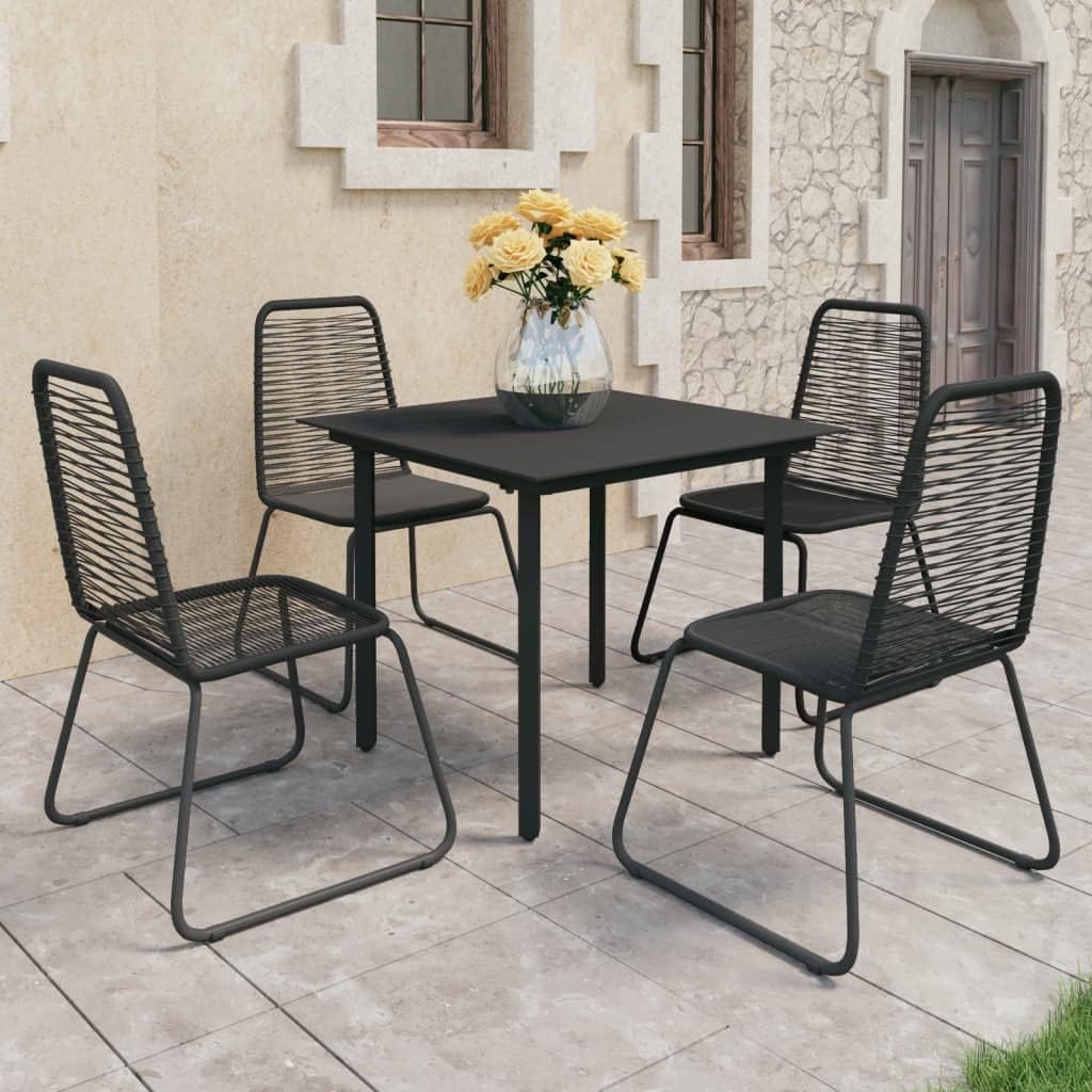 5 Piece Patio Dining Set PVC Rattan Black Garden Furniture