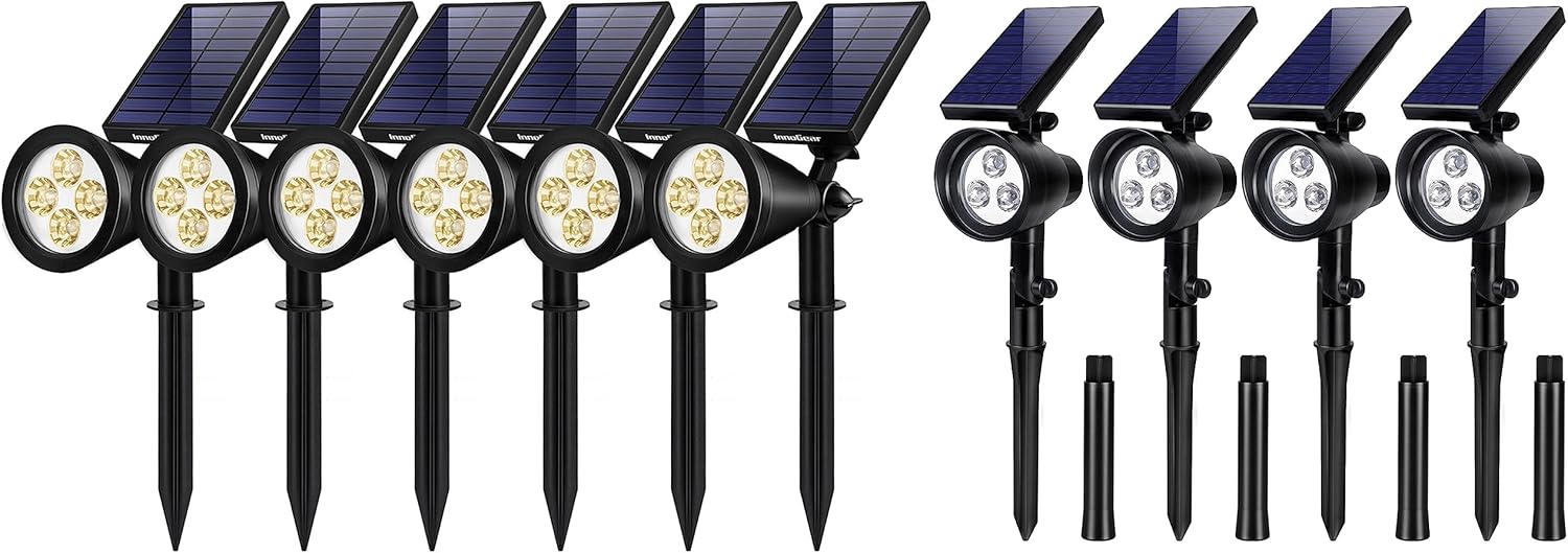 InnoGear 10 Pack of Solar Lights for Outside, Waterproof Spot Lights Outdoor Solar Spotlights Solar Garden Light Auto On/Off for Yard, 6 Pcs Warm White Light & 4 Pcs White Light