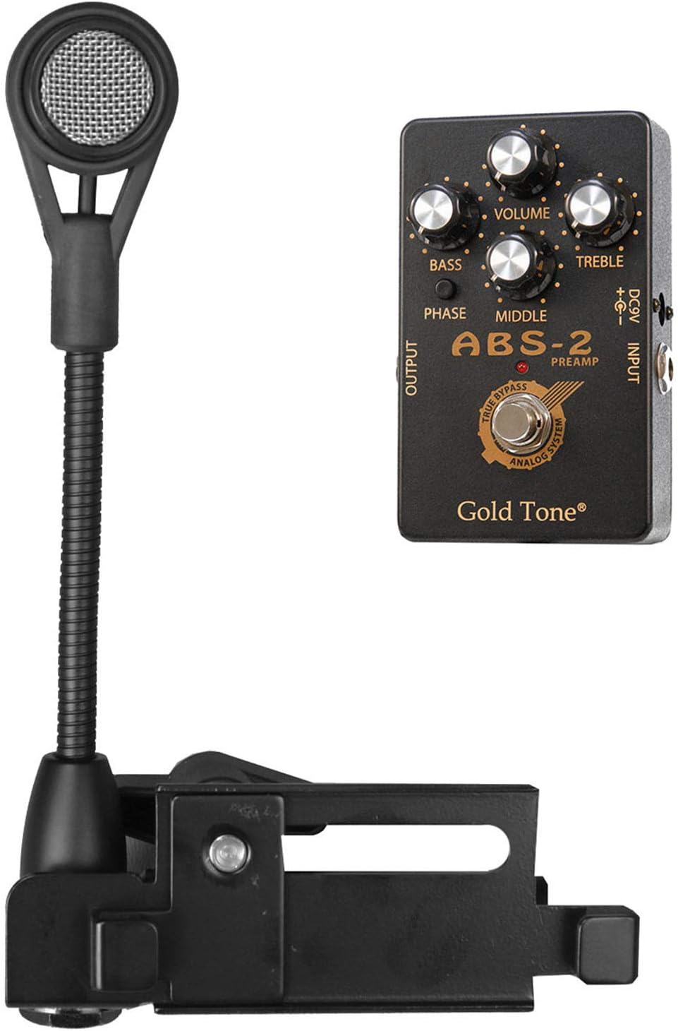 Gold Tone ABS-D Banjo-Resonator Guitar Mic (Dynamic) - Gooseneck Microphone with Adjustable Bracket - Includes Pre-amp