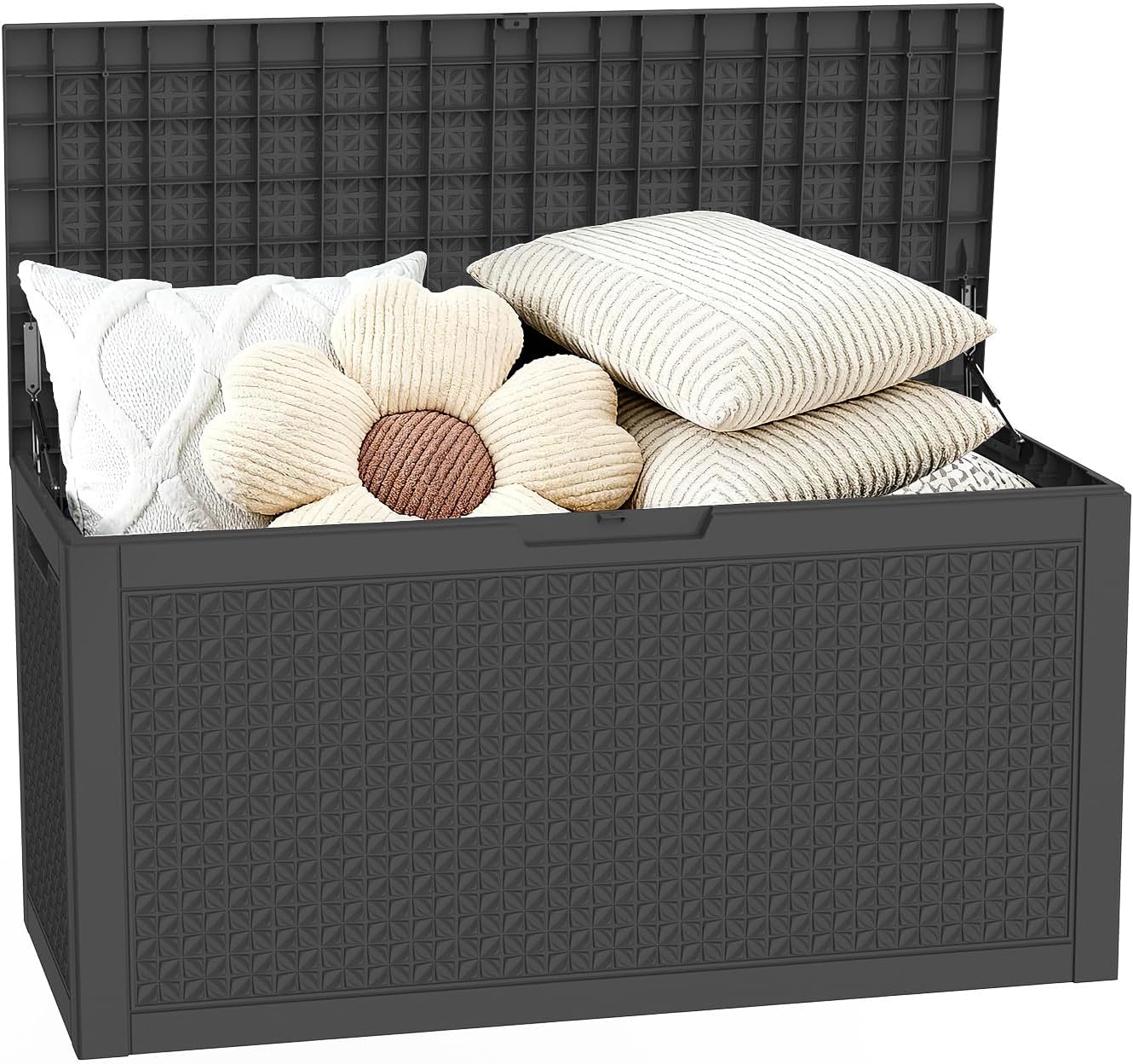 Deck Box Outdoor Storage 100 Gallon-Lockable Patio Storage Box,Waterproof Resin Outdoor Storage Bench for Furniture,Garden Tools & Pool Accessories (Black)
