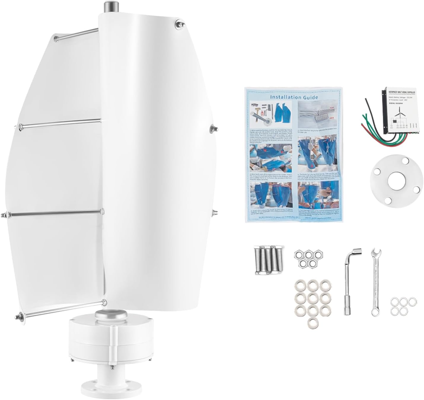 Wind Turbine, Vertical Axis Wind Turbine Generator with Controller 100W 42.65ft/S 2 Blades Home Wind Turbine Generator Kit for Home Business Industrial Energy Supply (White)