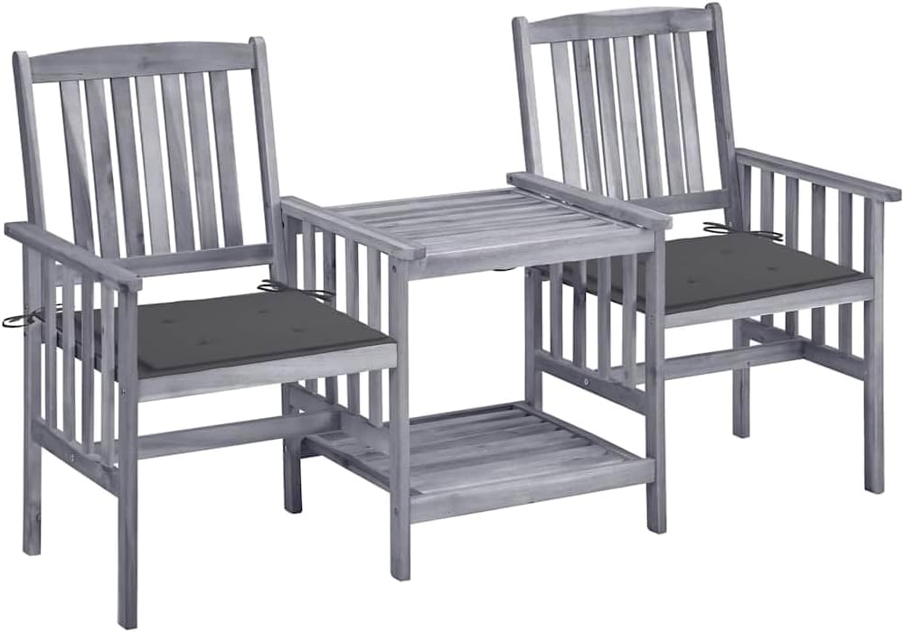 Patio Set Patio Chairs with Tea Table and Cushions Solid Acacia Wood
