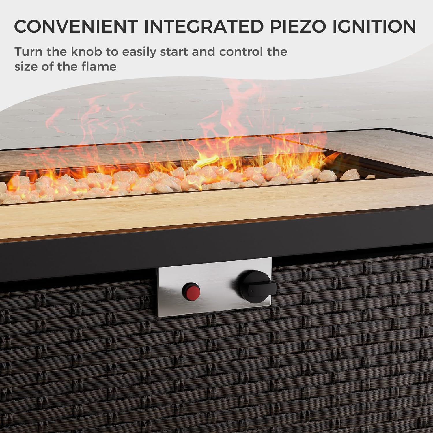 Grand patio Outdoor Propane Fire Pit Table with Cover/Lid for Patio, 43 inch 60,000 BTU,Wicker/Rectangle