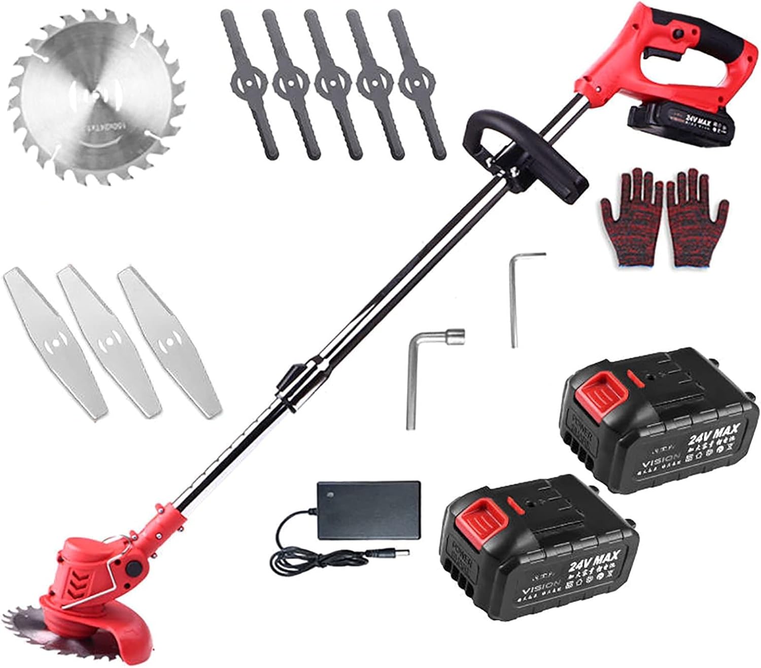 Land Mower Robotic Lawnmower Cordless Lawn Mower, 24V4000mAh Electric Lawn Mower with Battery Charger Telescopic Handle Cordless Trimmer