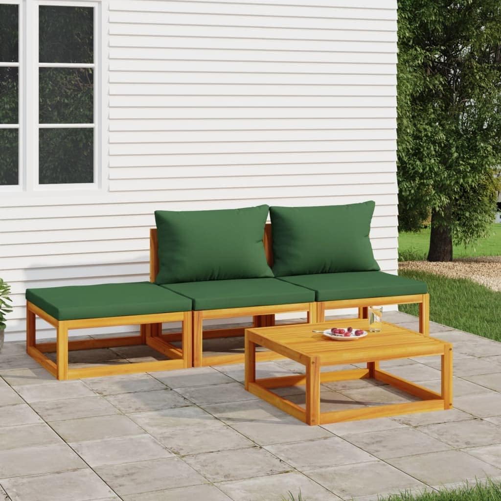 4 Piece Patio Lounge Set with Green Cushions Solid Wood,Luxurious Acacia Wood Patio Lounge Set for Outdoor Relaxation and Comfort Patio Furniture, Outdoor Furniture Sets