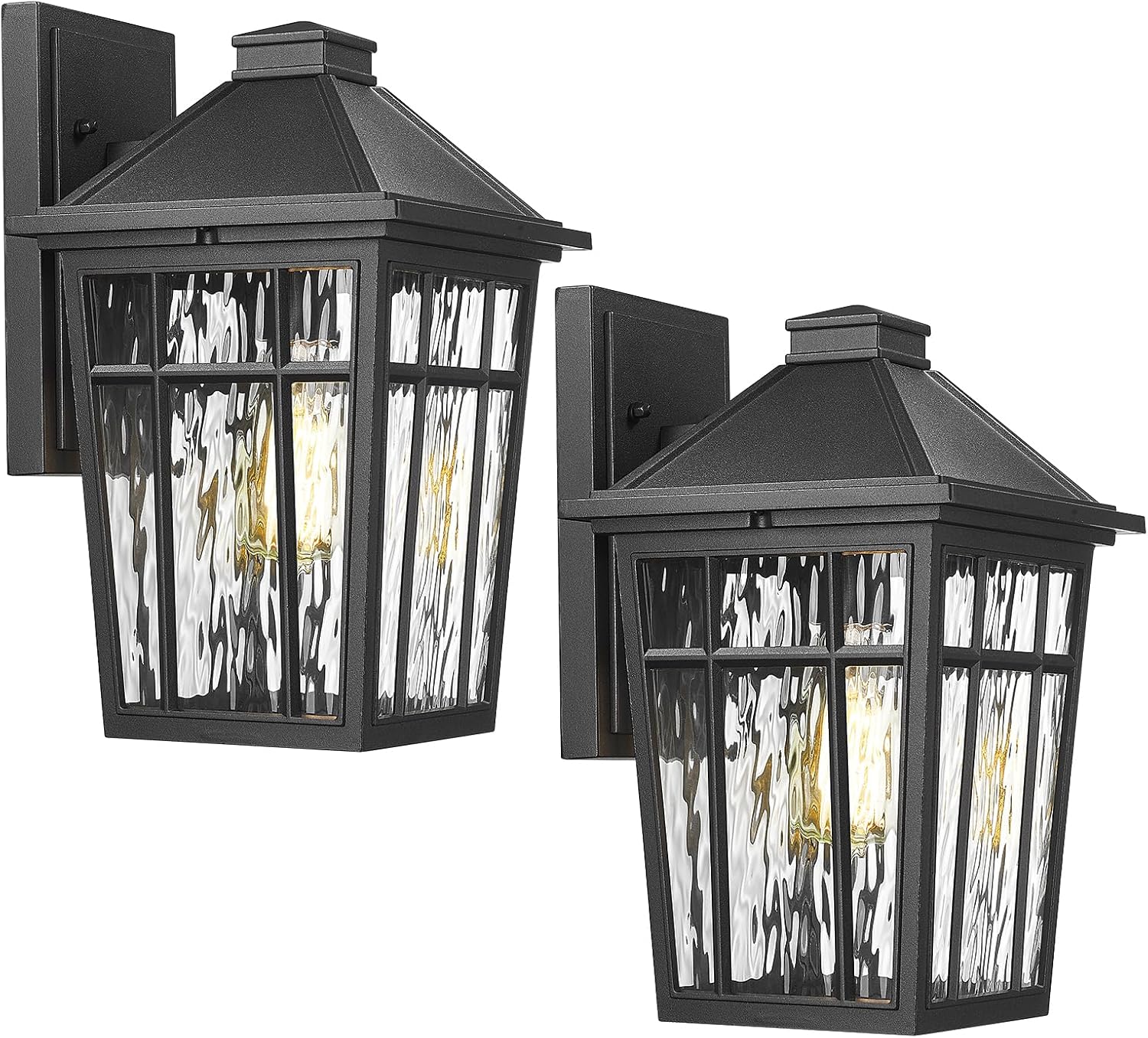 Darkaway 2pcs Outdoor Wall Lights for House, 14inch Large Exterior Lighting Fixtures Wall Mount Porch Lights Waterproof Outdoor Sconce Lights with Water Ripple Glass for Patio Hallway Garage