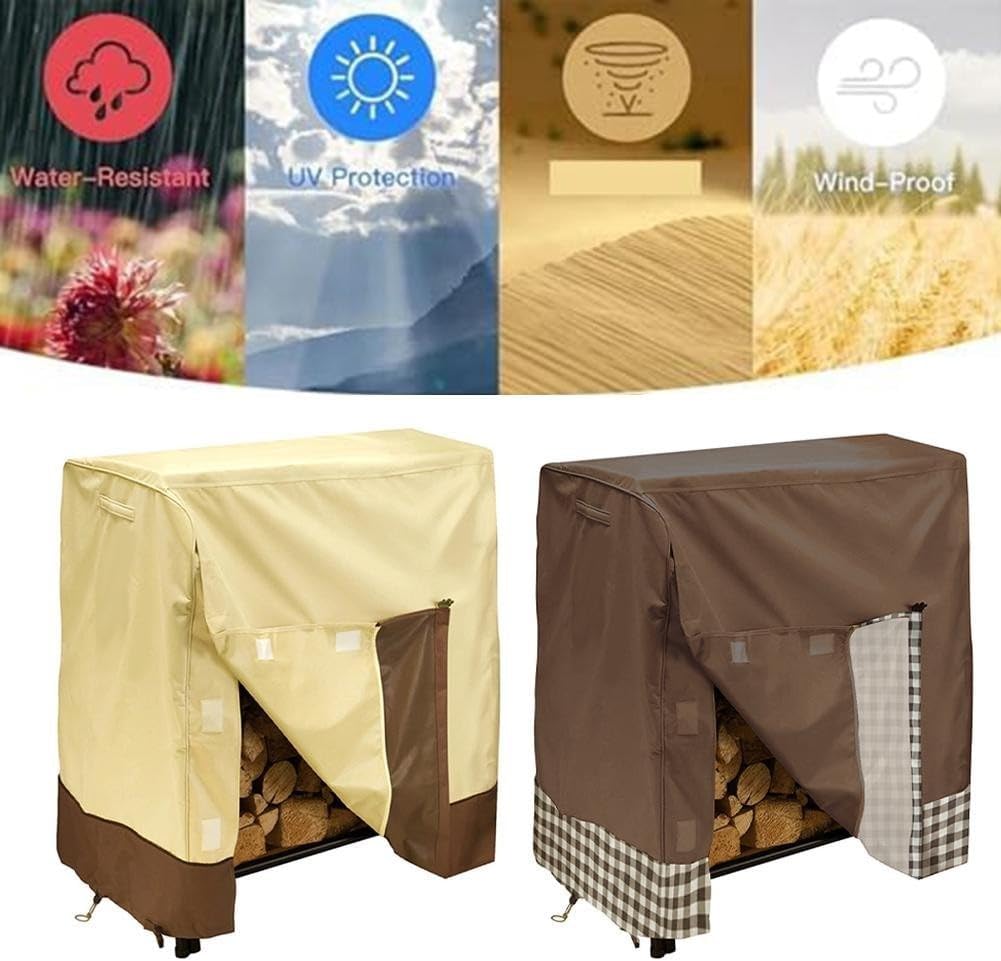 Firewood Cover, Waterproof 600D Oxford Cloth Easy To Use Installation Ventilation Openings Stylish Aesthetic Multi-Purpose Usage For Stoves Fire Pits(Coffee)