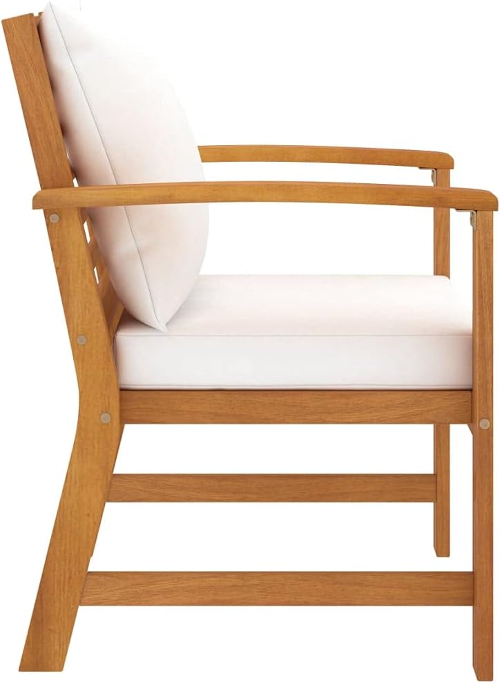 [We Ship â€‹Quickly] Garden Chairs 2 pcs with Cream Cushion, Wooden Outdoor Chair, Firepit Chairs, Single Armchair, for Camping Pool [We Ship â€‹Quickly] Beach Deck, Solid Acacia Wood