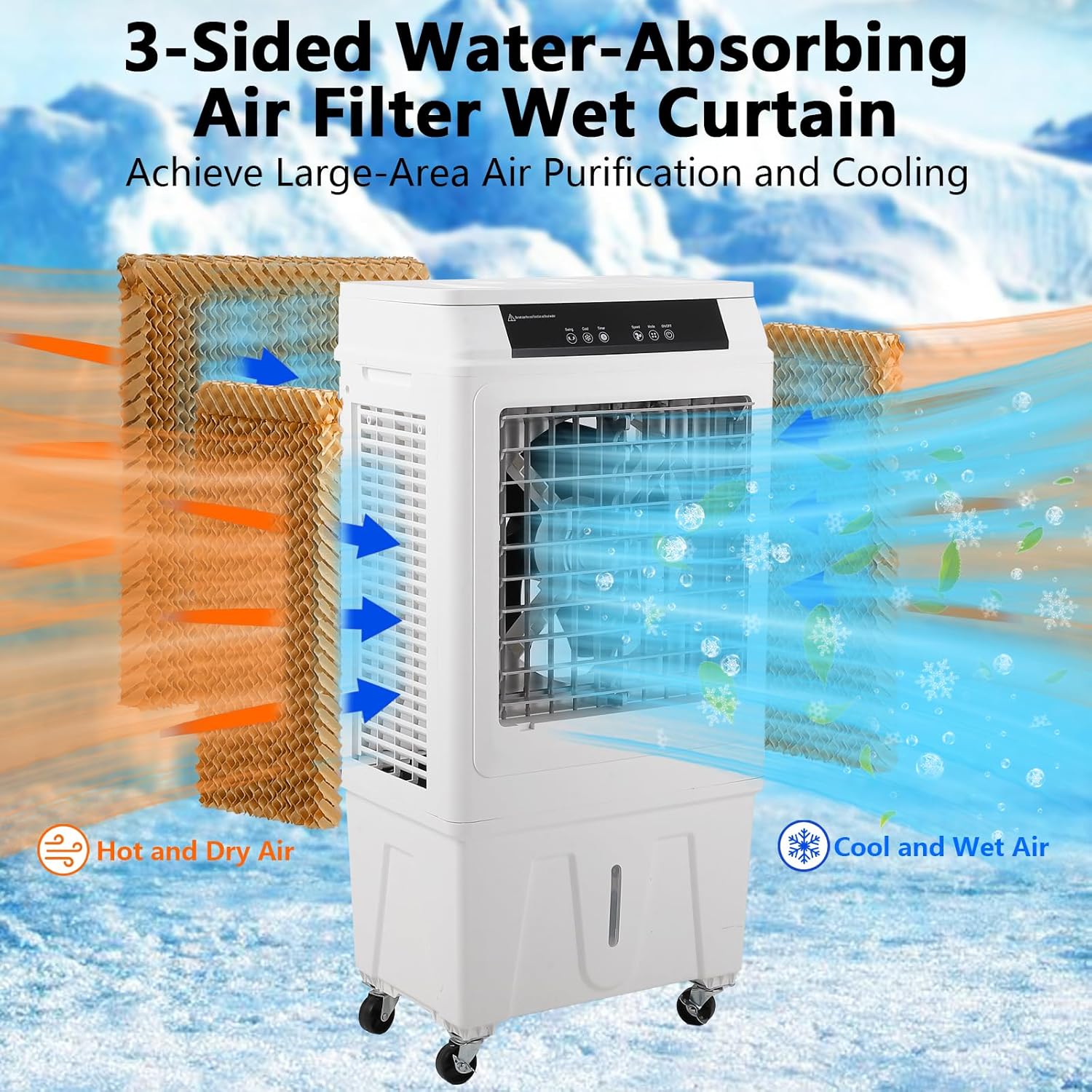 Portable Evaporative Cooler, 3000 CFM Air Cooler, 120° Oscillation Swamp Cooler with Remote Control, 3 Wind Speeds, 10.3 Gallons Water Cooler Fan with 450 Sq. Ft. Coverage