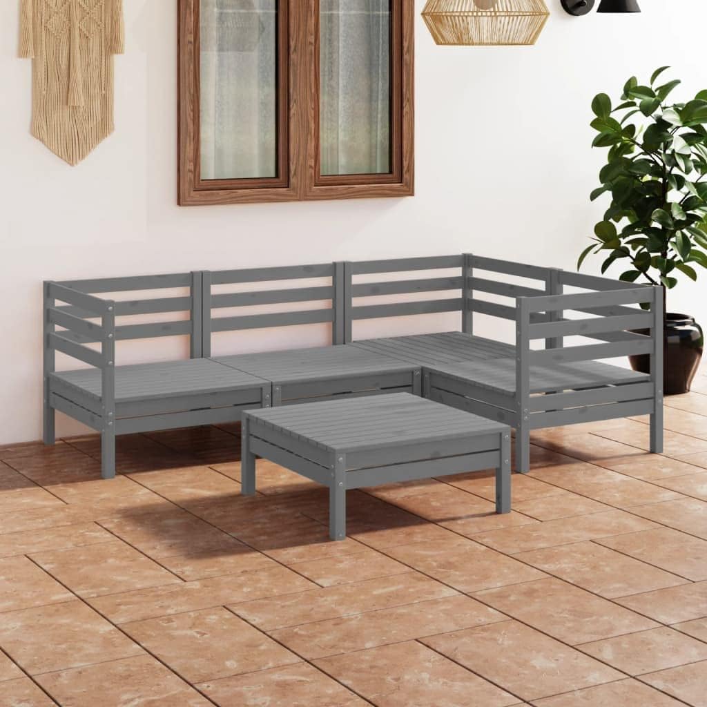 5 Piece Patio Lounge Set Solid Pinewood Gray,Versatile Wooden Lounge Set for Outdoor Relaxation and Gatherings Furniture Sets for Patio, Lawn & Garden
