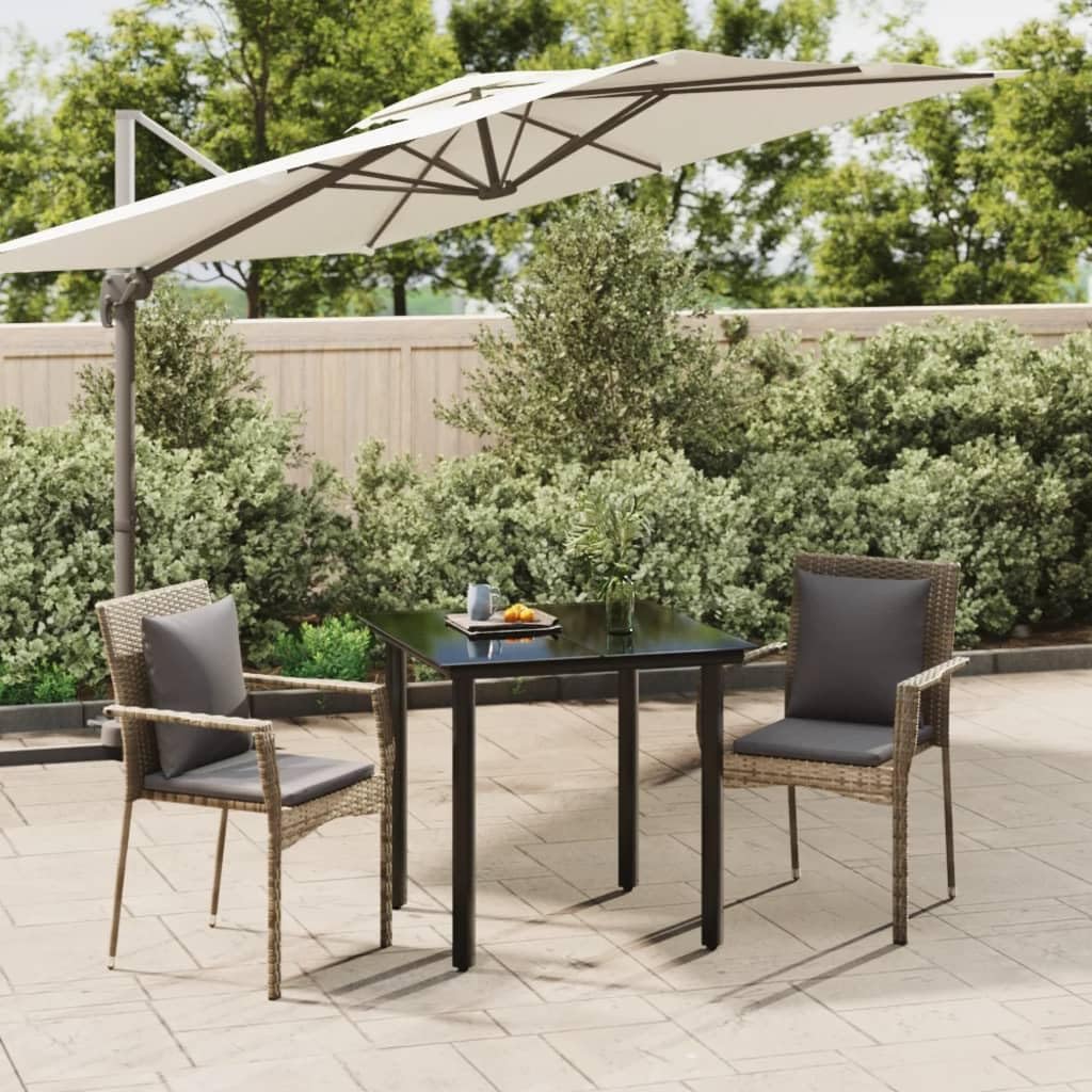 3 Piece Patio Dining Set with Cushions Black and Gray Poly Rattan,Contemporary Patio Dining Set: WeatherResistant Durability for Outdoor Dining and Relaxation Furniture Sets for Patio, Lawn & Garden