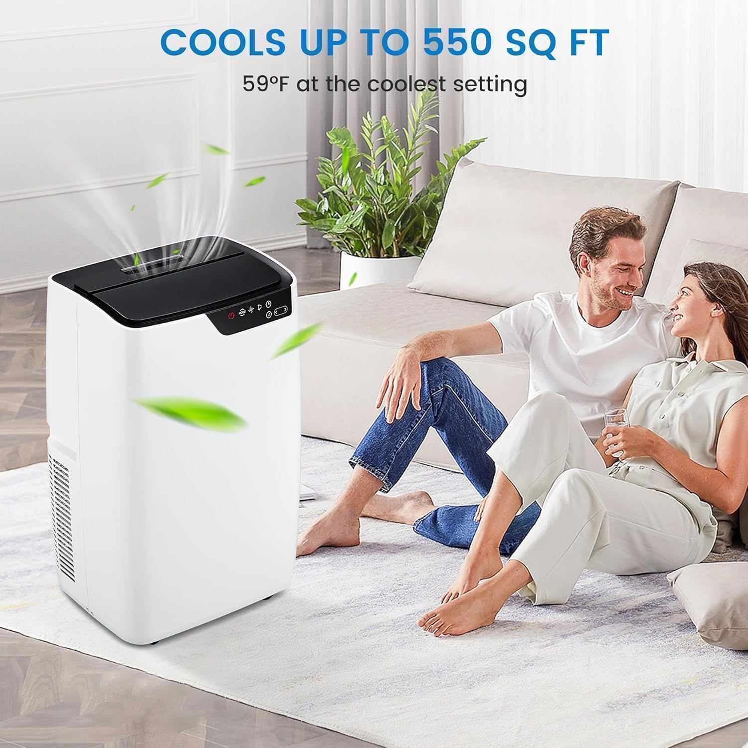 12000 BTU Ultra Silent Portable Air Conditioner, 3-in-1 Remote Control AC with 24-Hour Timer, Cools up to 550 sq. ft. Low Noise/Energy Efficient for Bedrooms, Offices, White