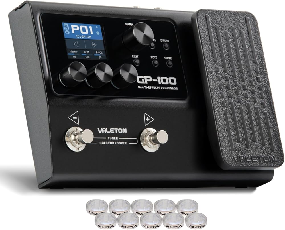 Valeton Multi-Effects with Expression Pedal Guitar Bass Amp Modeling IR Cabinets Simulation Multi Language Stereo OTG USB Audio Interface GP-100