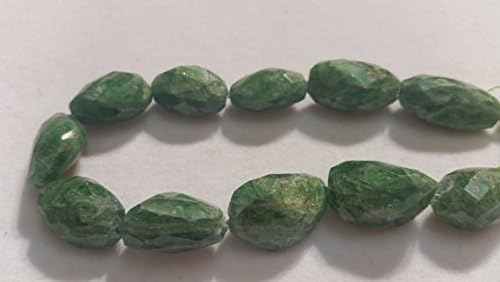 13 inch natural beads strand of 10x17mm faceted tumble tsavorite gemstone beads for DIY jewelry - necklace, bracelet, earring, ring.
