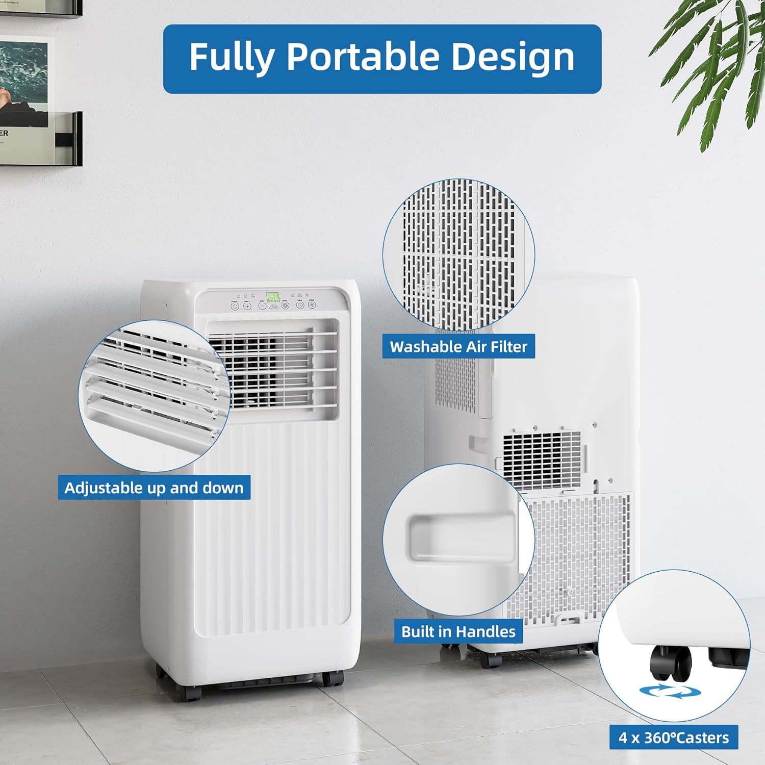 8000 Btu Portable Air Conditioners, 3-in-1 Portable AC, Dehumidifier, and Fan Mode, AC Unit with 24H Timer & Remote Control, White