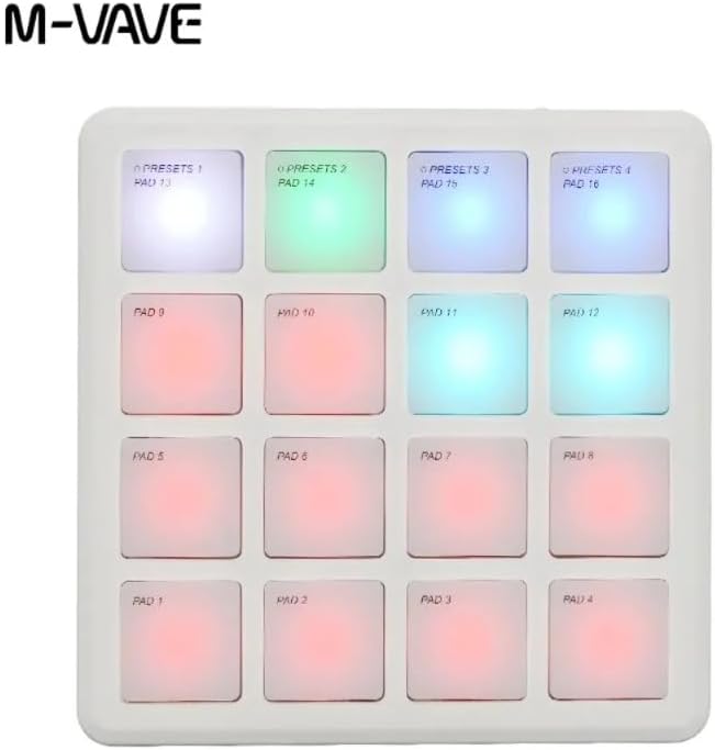 Portable Wireless MIDI Pad Controller — 16 Velocity Pads, Bluetooth & USB MIDI, Note Repeat & Macro Knobs, Ultra-Compact Pocket Design