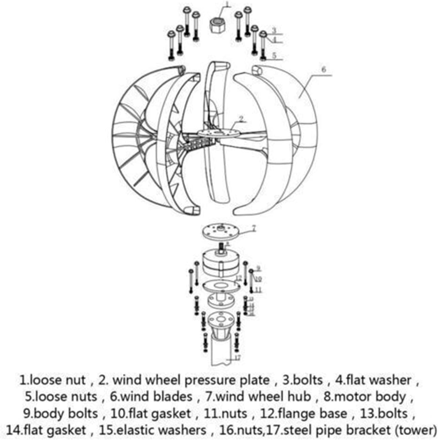 2000W Wind Turbine 12v/24v Vertical Axis Wind Turbine with MPPT Controller, Lantern Windmill, Free Solar Garden Light with USB Interface (Color : 12V, Size : 2KW)
