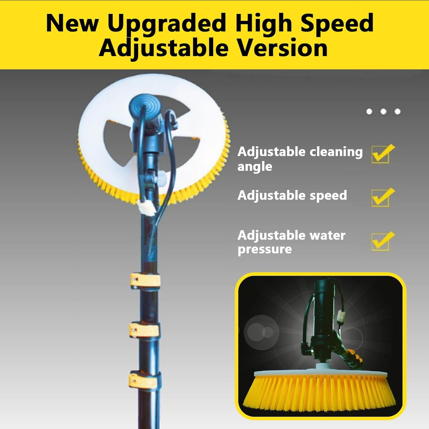 Photovoltaic Panel Cleaning Brush-Single Head Spin,3.5m/5.5m/7.5m Extendable Pole Brush,Solar Photovoltaic Panel Cleaning Brush-Mains Power,Adjustable Cleaning Angle/Speed/Water Pressure,7.5M