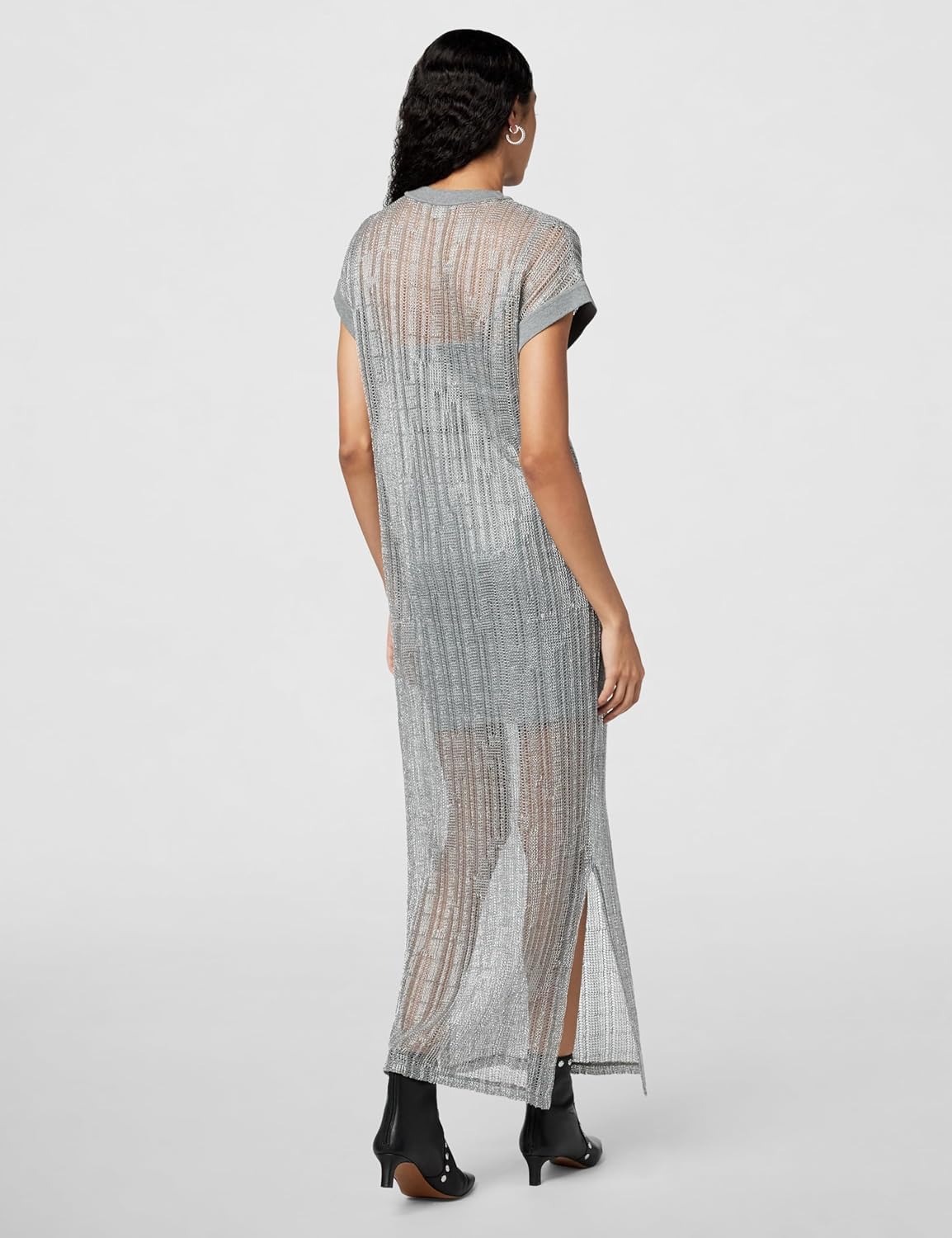 Allsaints Womens Giana Metallic Open Stitch Midi Dress