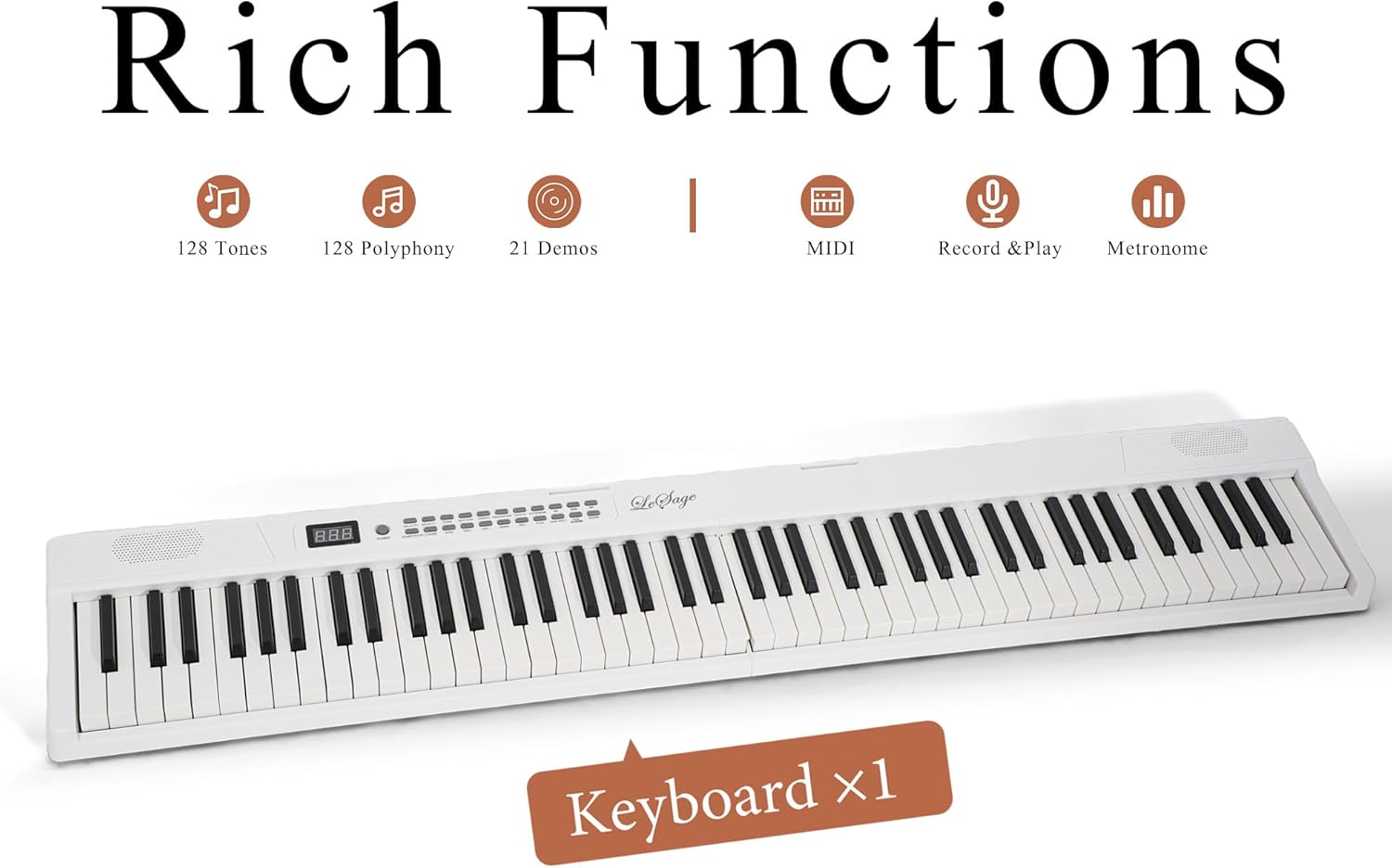 LeSage Portable Piano Keyboard, Semi-Weighted Folding Digital Piano 88 Key, Full Size, Wood Grain, Electric Piano Keyboard w/MIDI Bluetooth, Suitable for Adult, Toddler, Kids